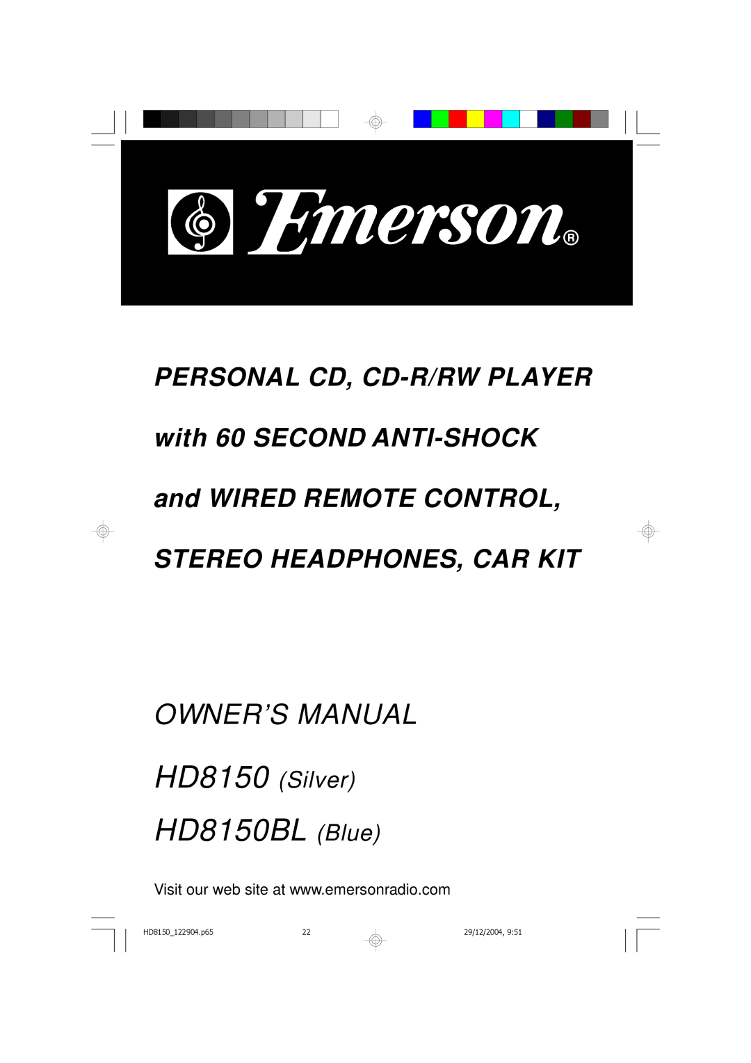 Emerson owner manual HD8150BL Blue 