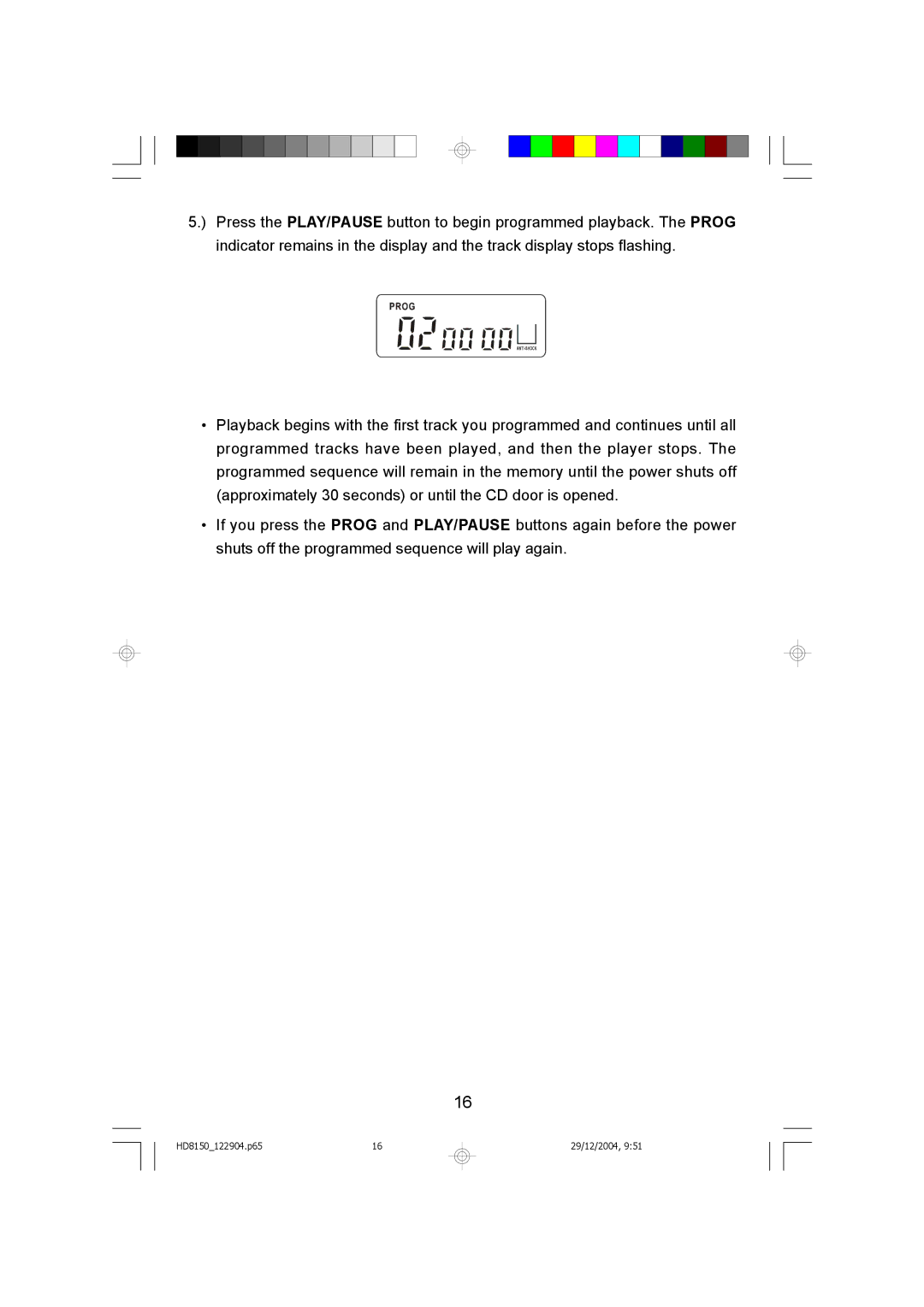 Emerson HD8150BL owner manual HD8150122904.p6516 29/12/2004 