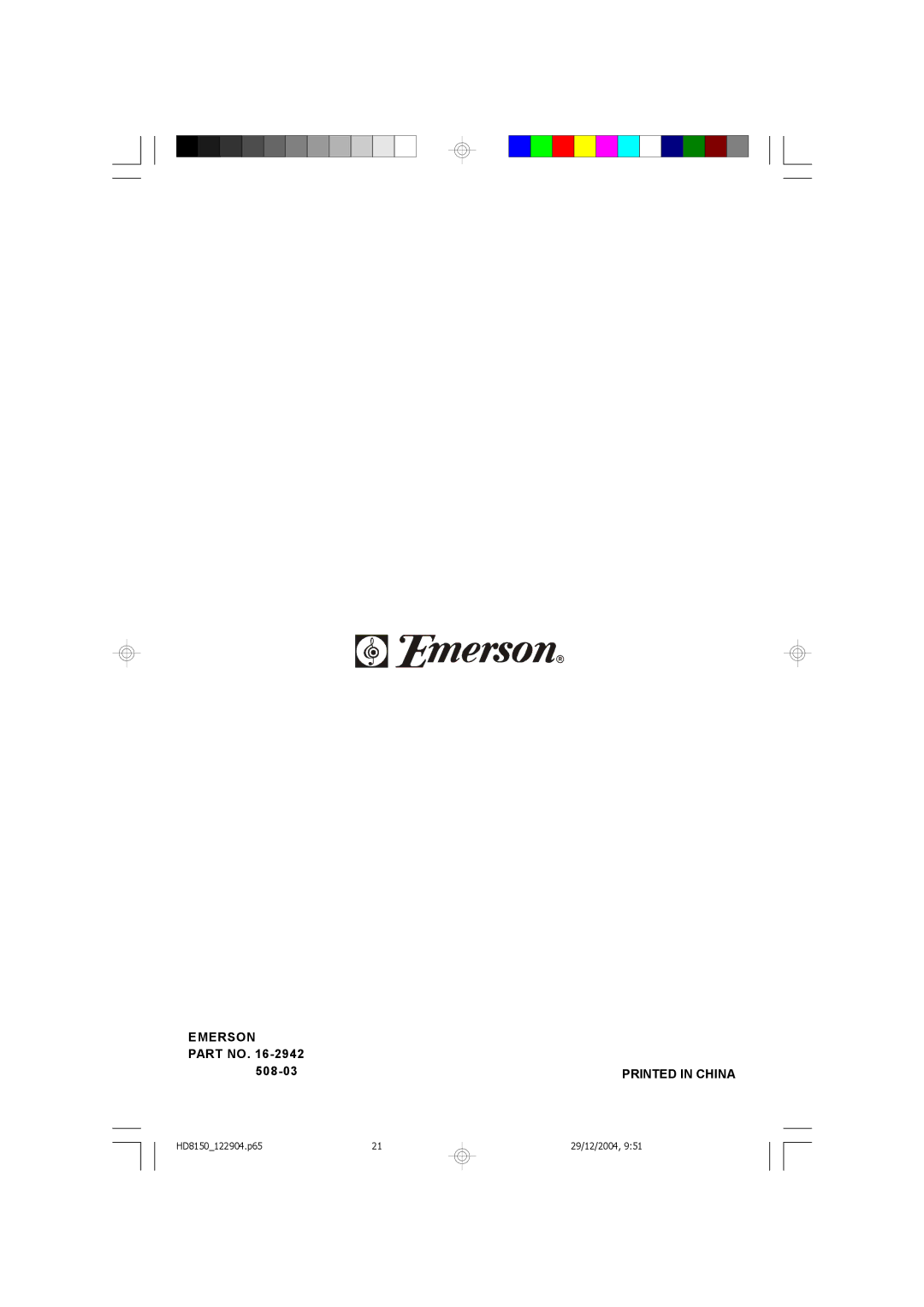 Emerson HD8150BL owner manual Emerson 