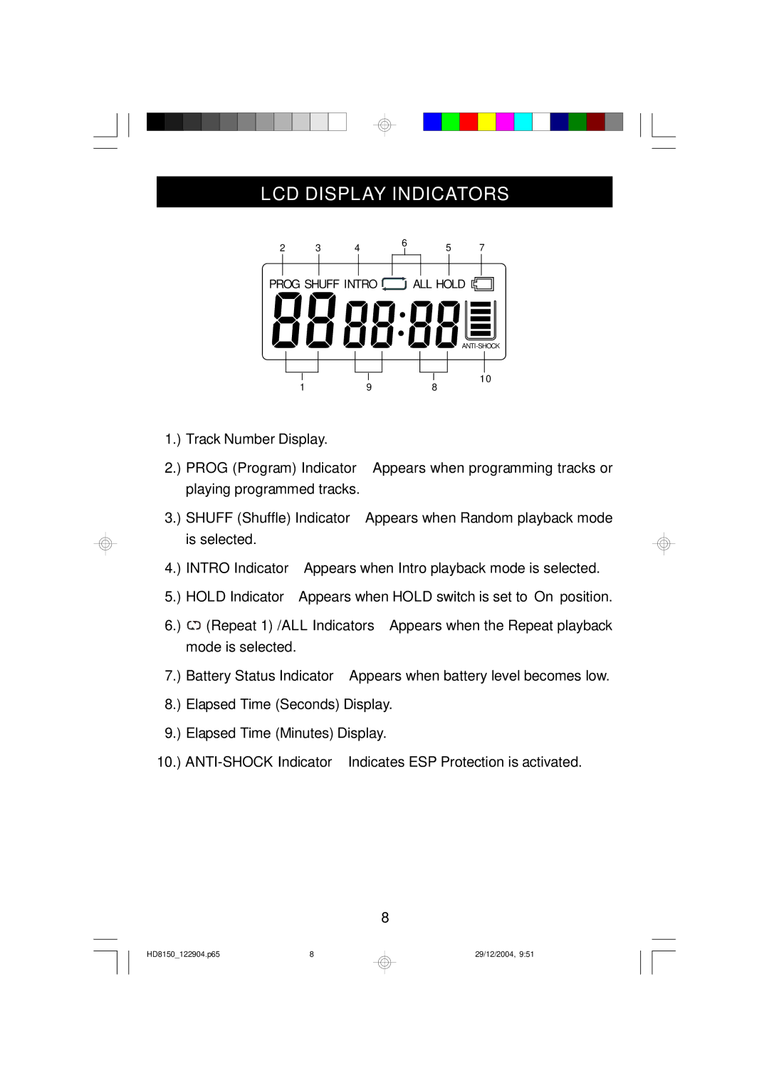 Emerson HD8150BL owner manual LCD Display Indicators 