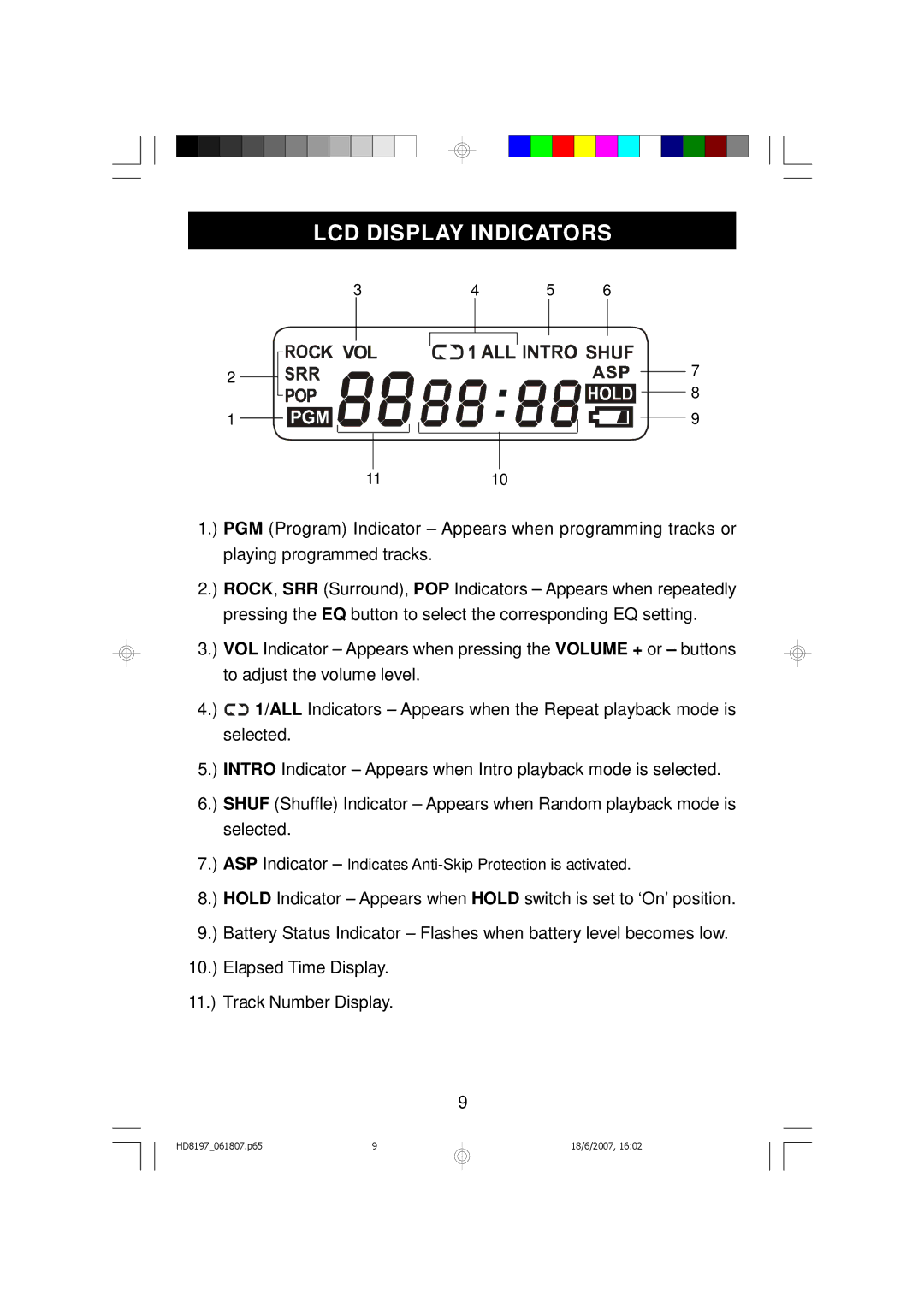 Emerson HD8197RD, HD8197BL owner manual LCD Display Indicators 