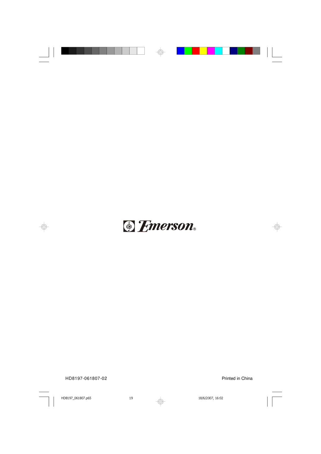 Emerson HD8197BL, HD8197RD owner manual HD8197-061807-02 