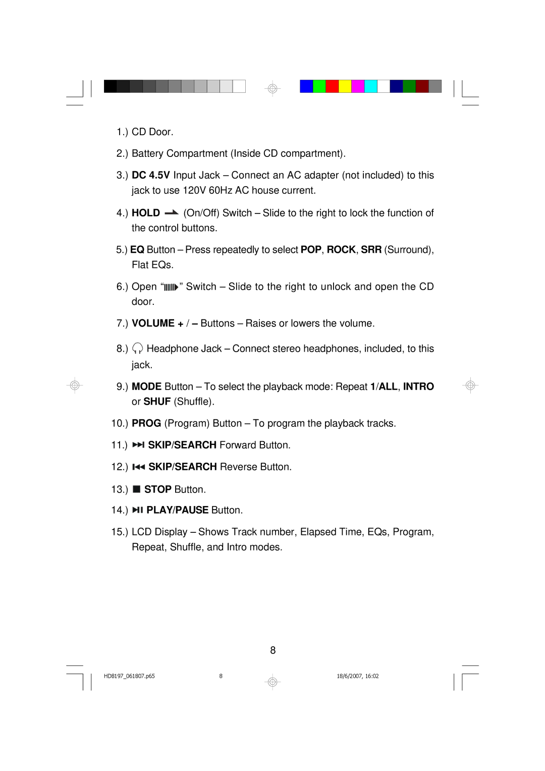 Emerson HD8197RD, HD8197BL owner manual HD8197061807.p65 18/6/2007 