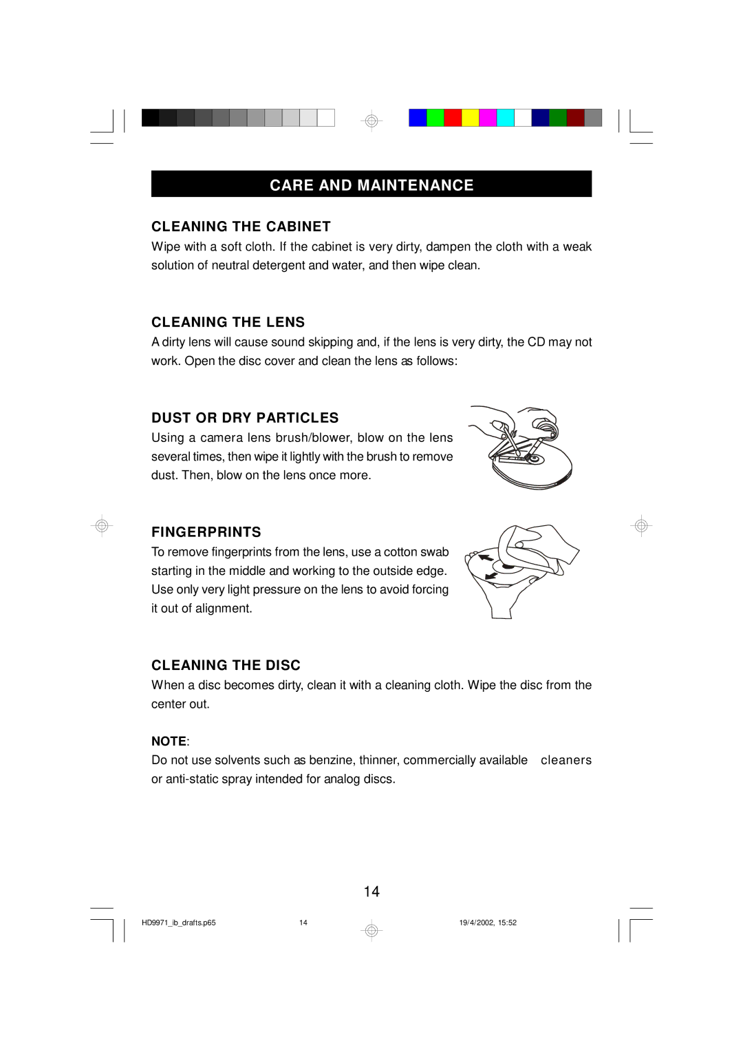 Emerson HD9971 owner manual Care and Maintenance 