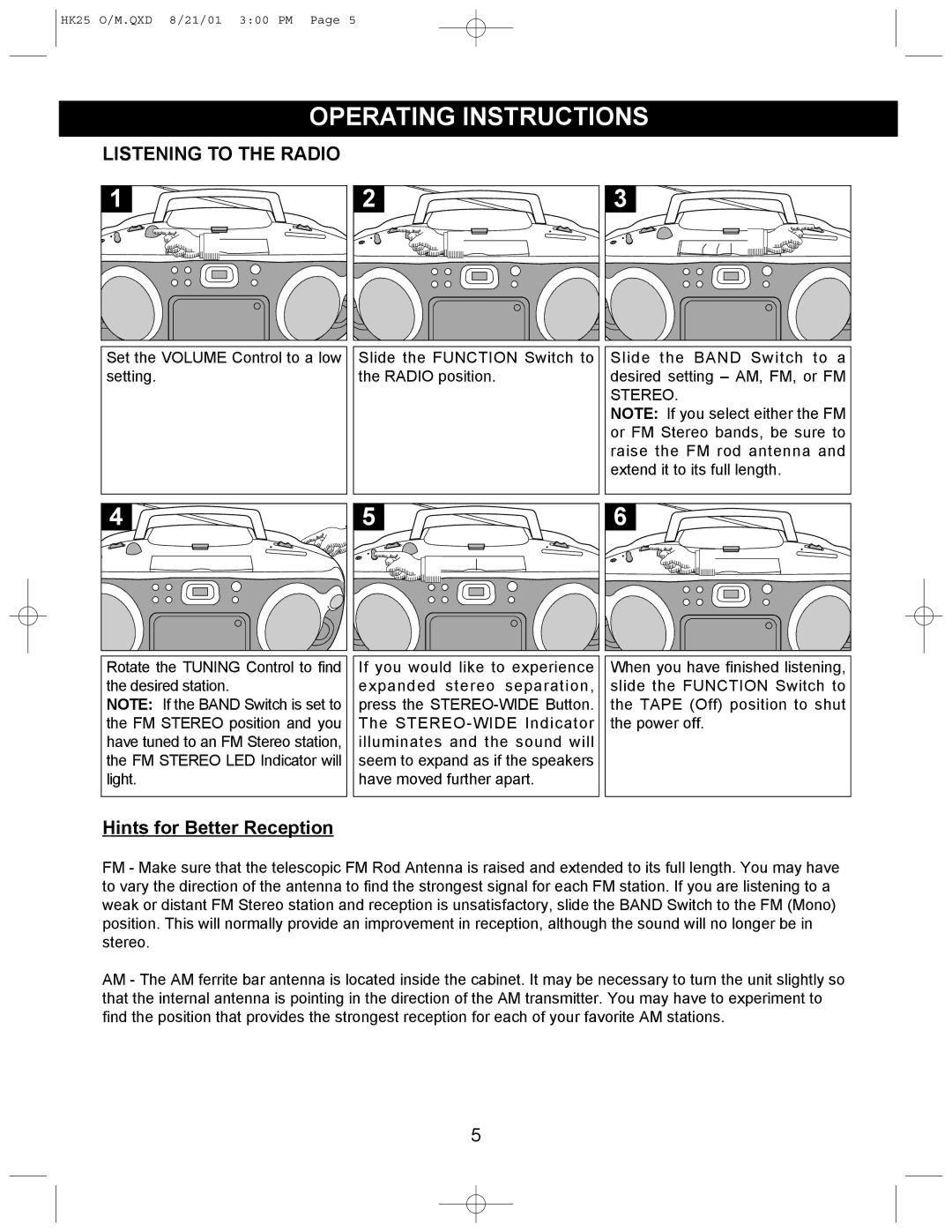 Emerson HK25 user service Operating Instructions, Listening to the Radio 