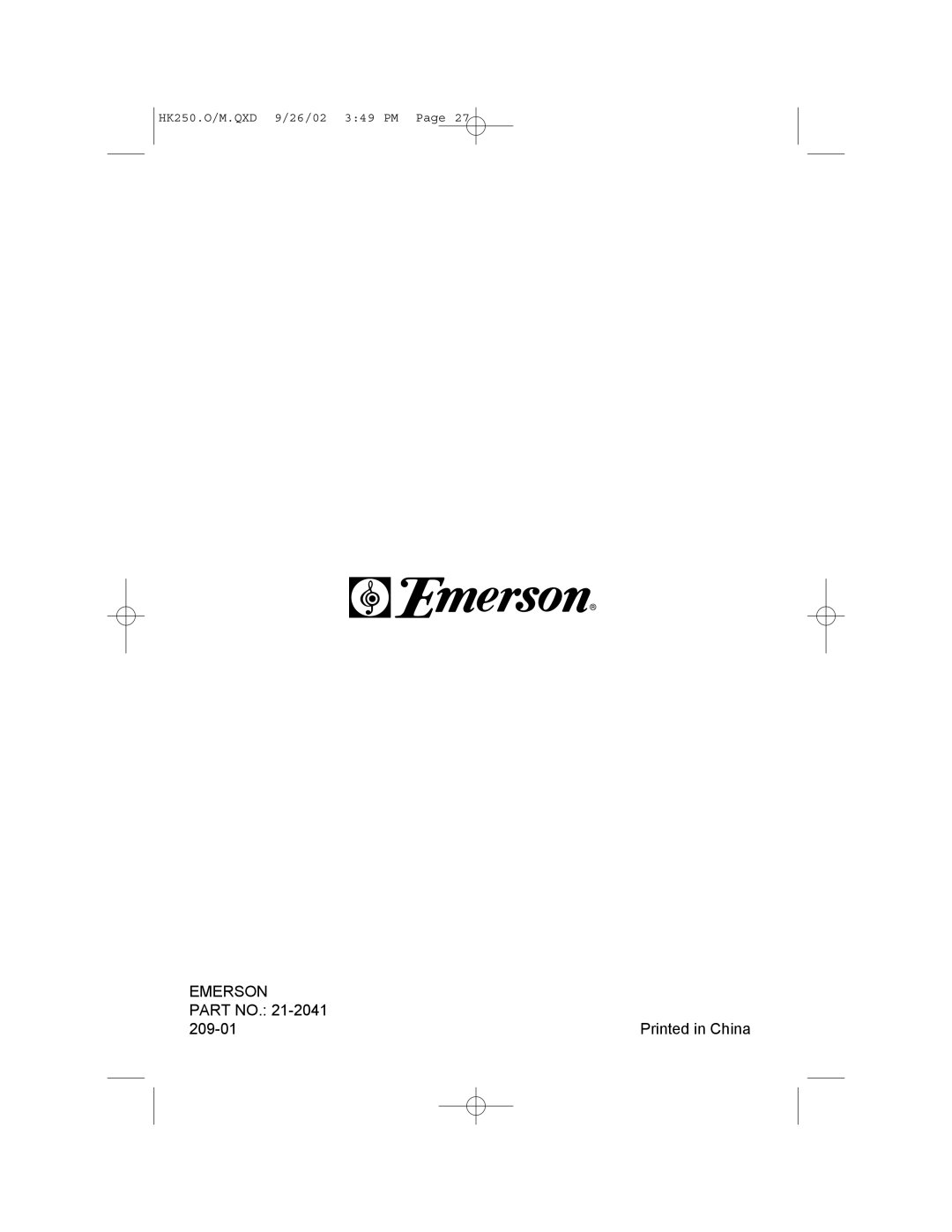 Emerson HK250 user service Emerson 