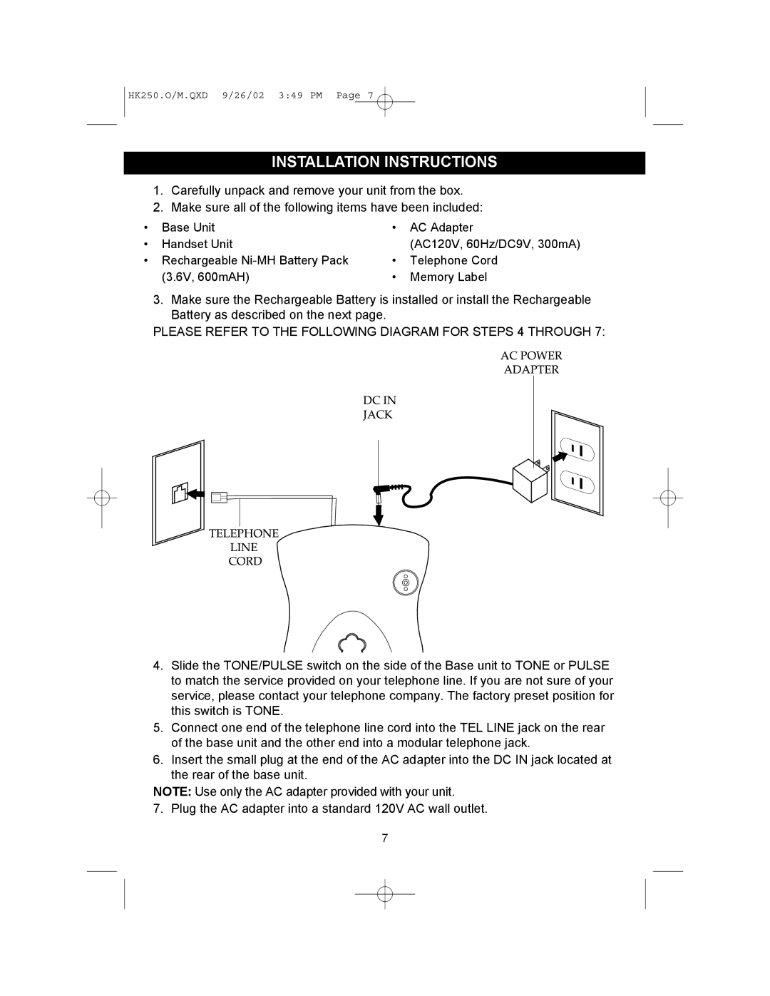 Emerson HK250 user service Installation Instructions, Dcin 