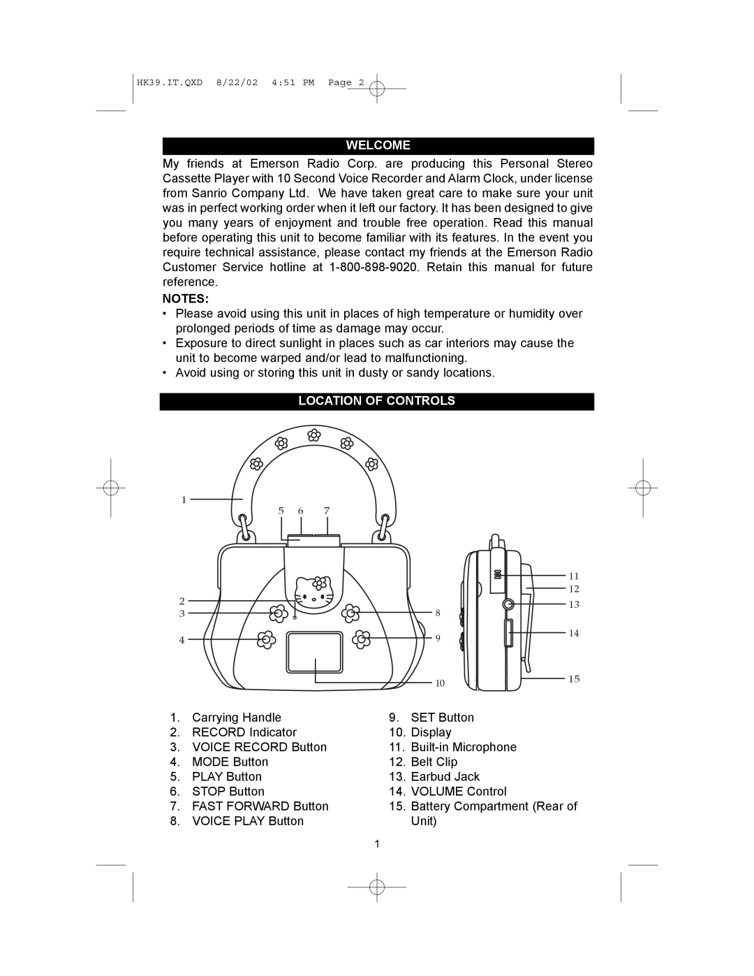 Emerson HK39 owner manual Welcome, Location Of Controls 