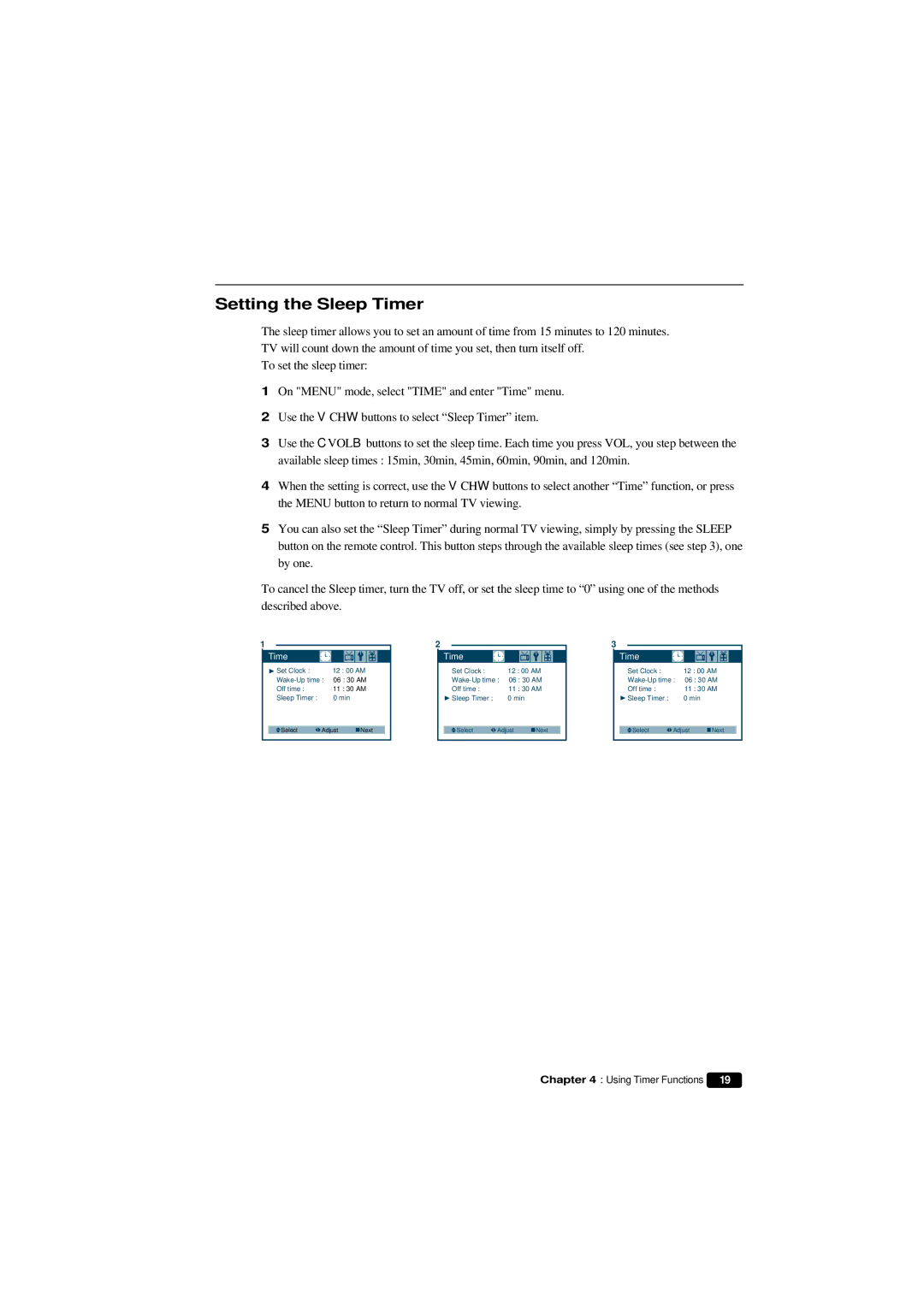 Emerson HKTV13 owner manual Setting the Sleep Timer 