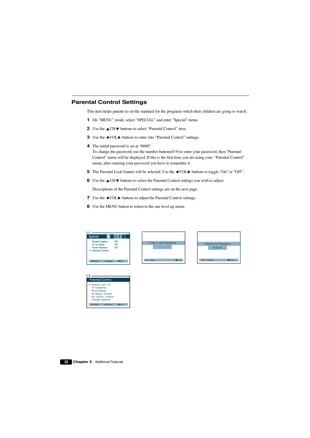 Emerson HKTV13 owner manual Parental Control Settings 