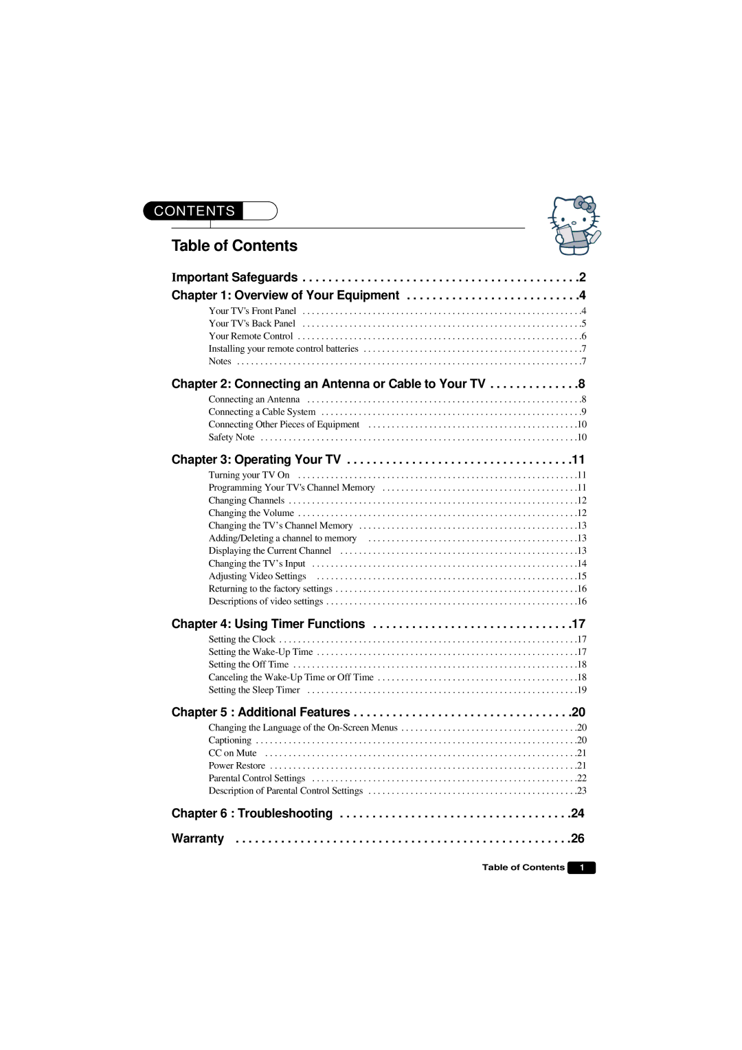 Emerson HKTV13 owner manual Table of Contents 