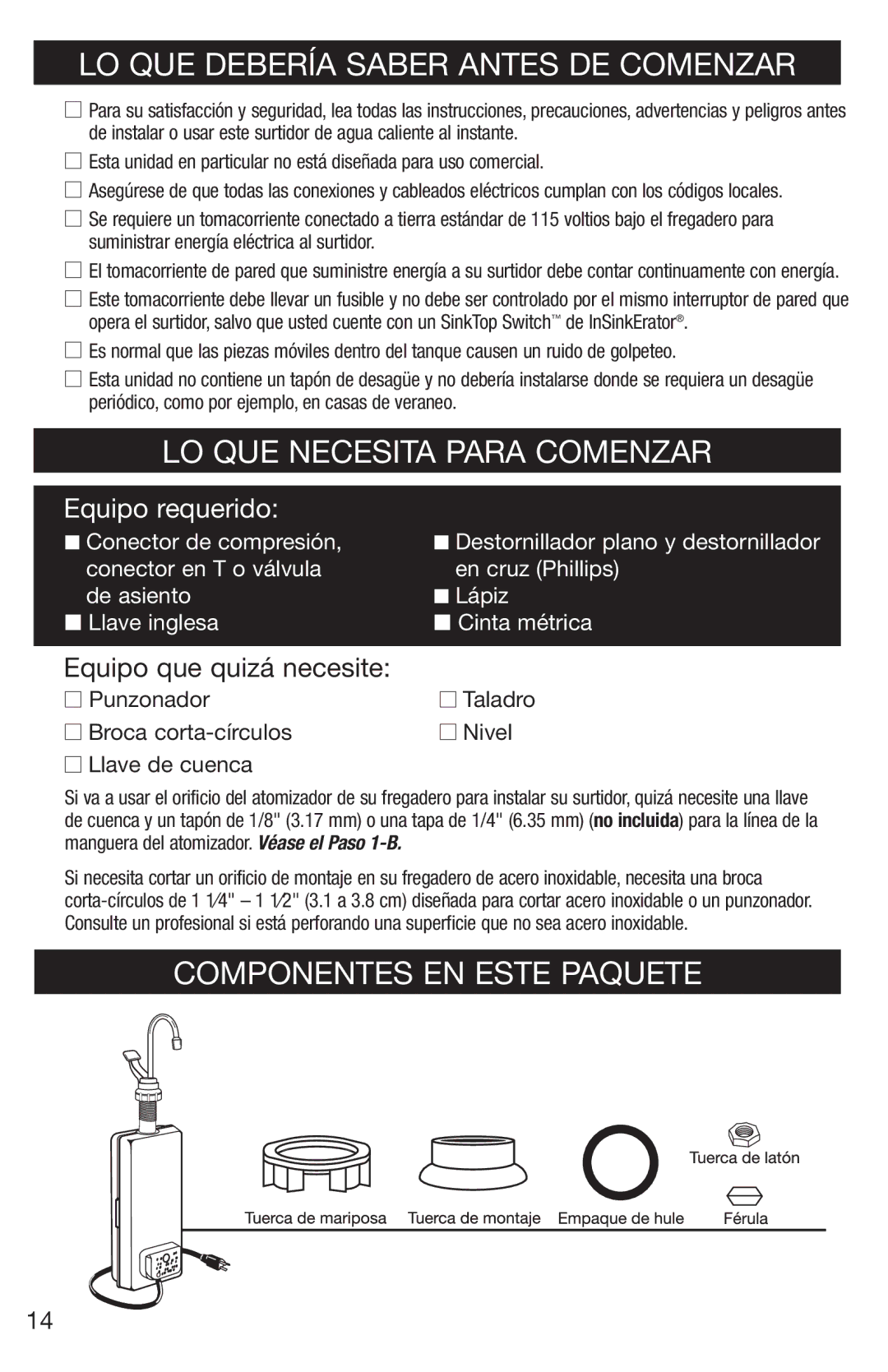 Emerson Hot1 manual Componentes EN Este Paquete 