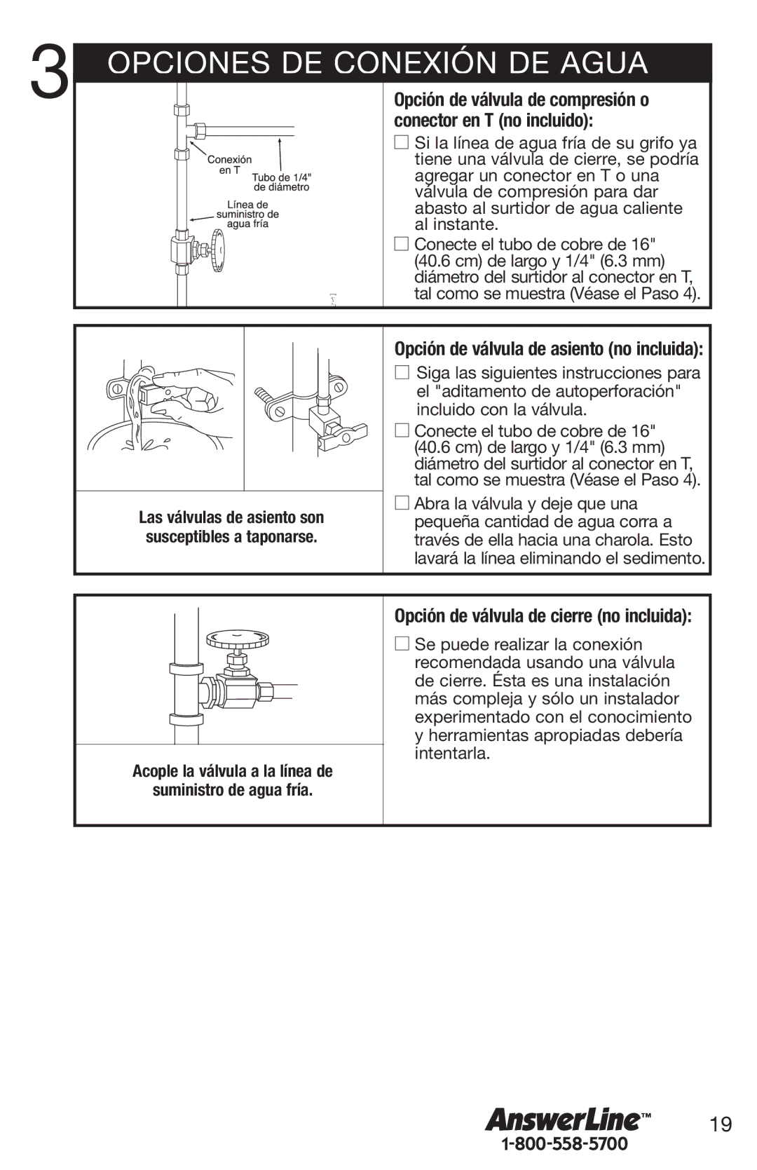 Emerson Hot1 manual Opciones DE Conexión DE Agua, Conecte el tubo de cobre de 