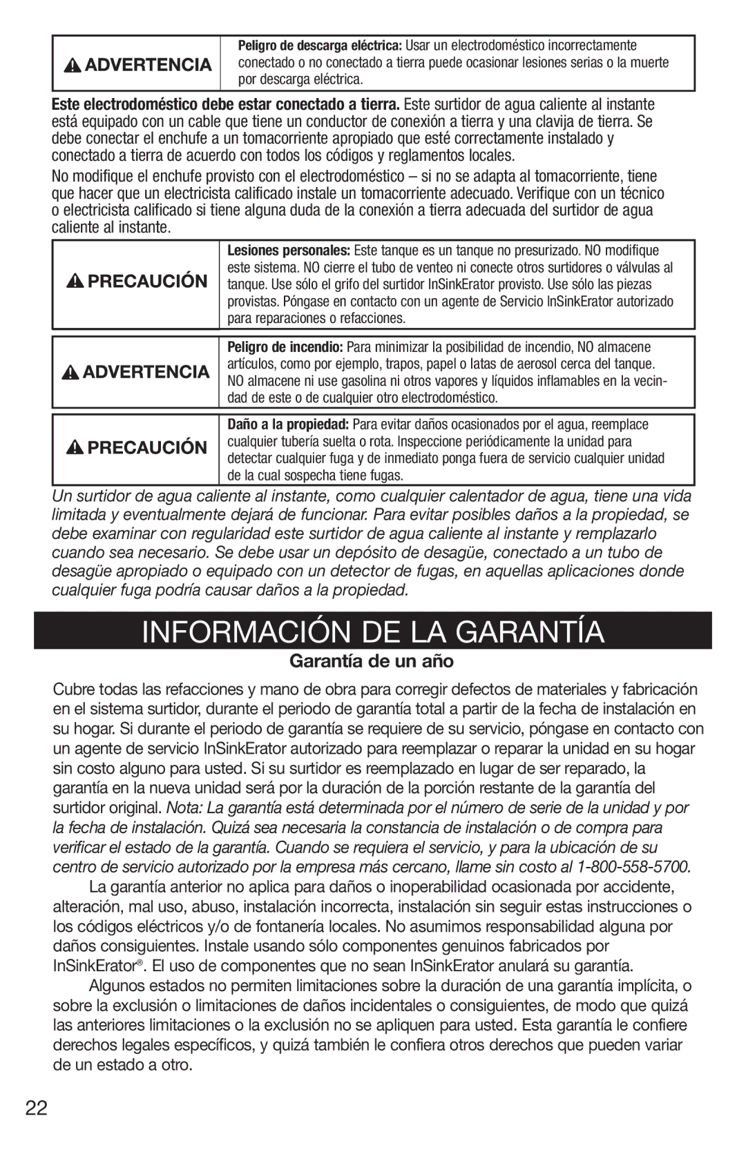 Emerson Hot1 manual Información DE LA Garantía, Garantía de un año 