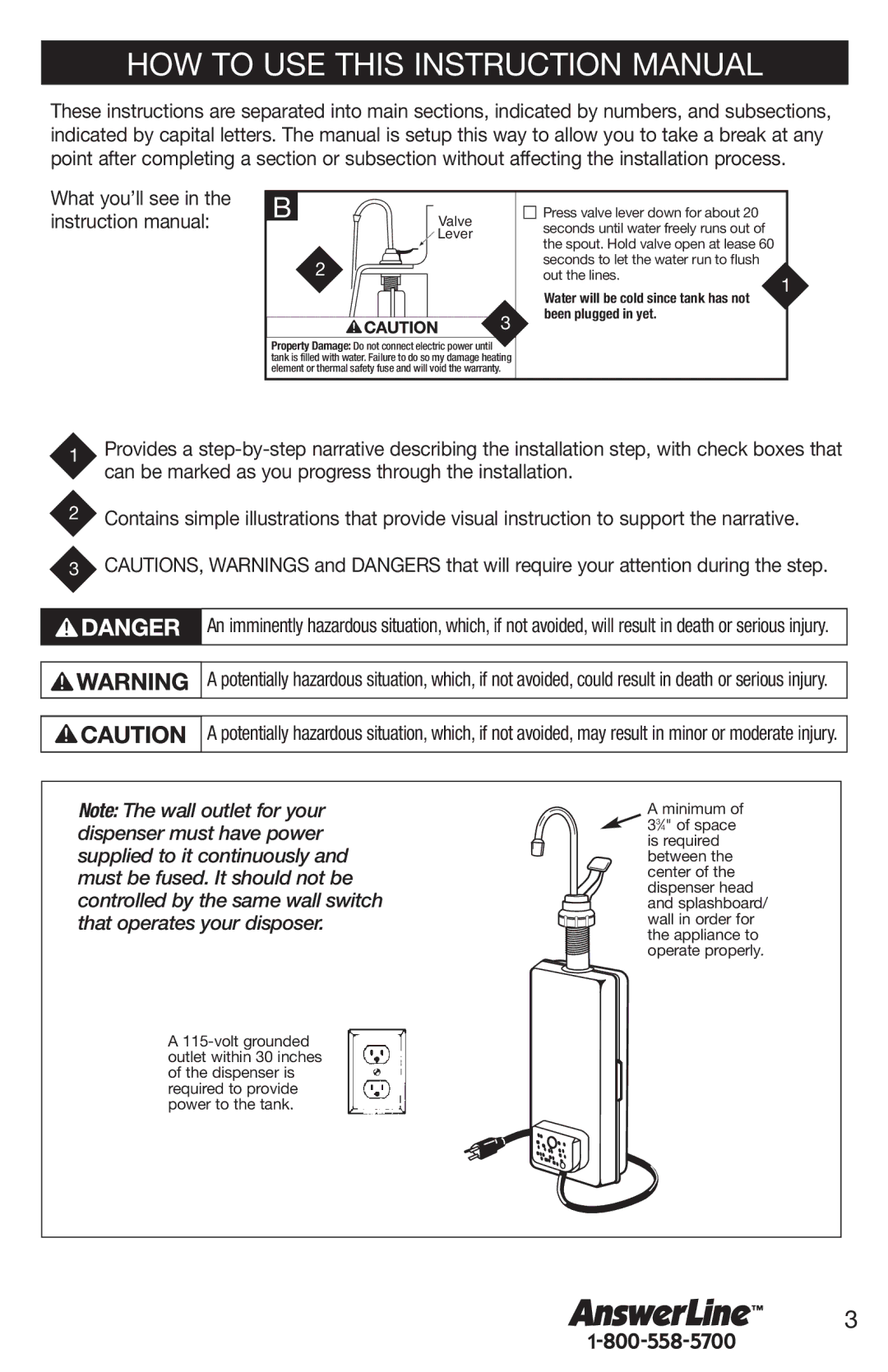 Emerson Hot1 manual Water will be cold since tank has not been plugged in yet 