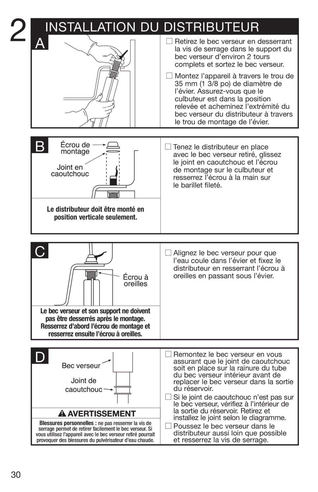 Emerson Hot1 manual Installation DU Distributeur 