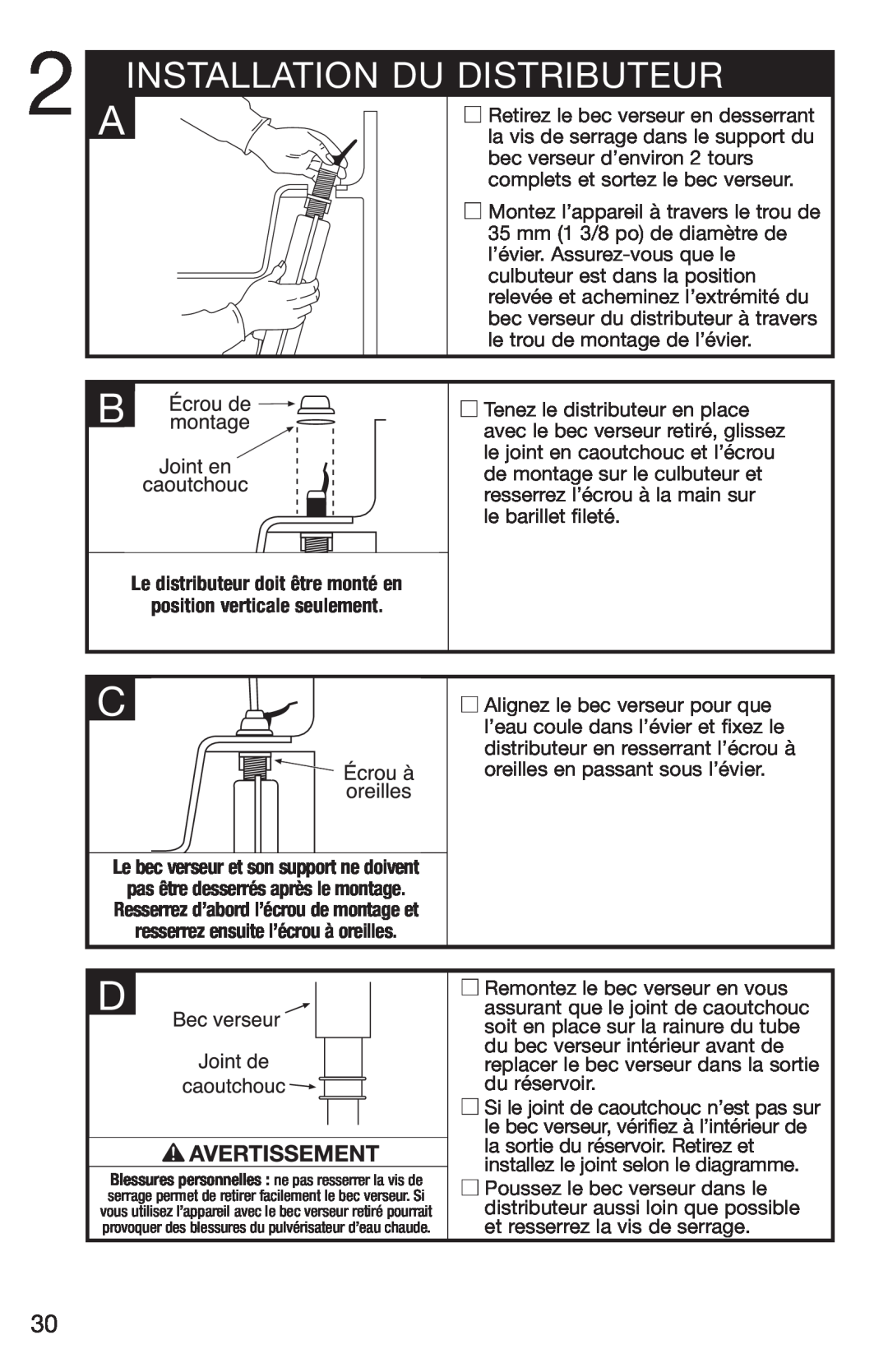 Emerson Hot1 manual Installation Du Distributeur 