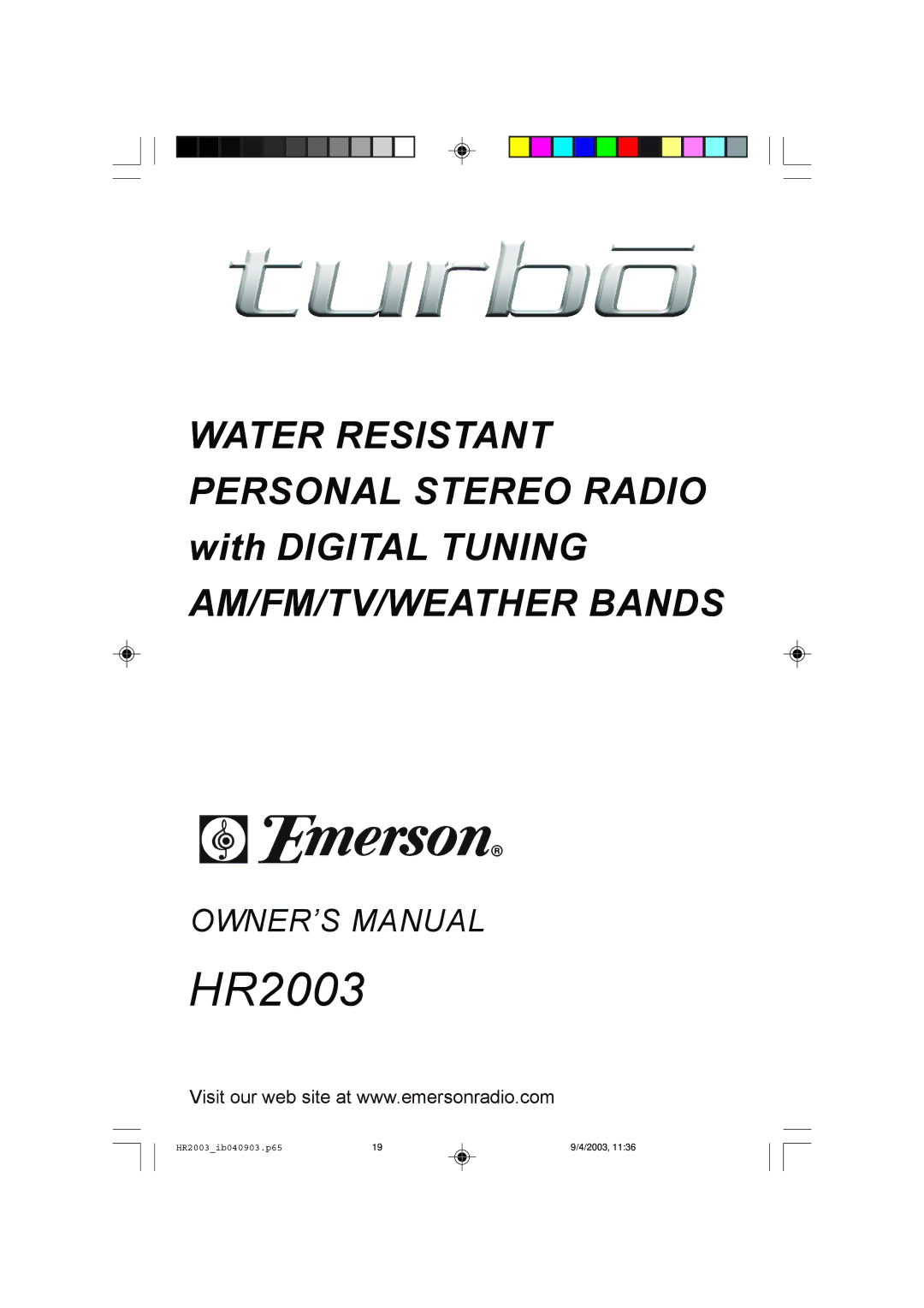 Emerson HR2003 owner manual 