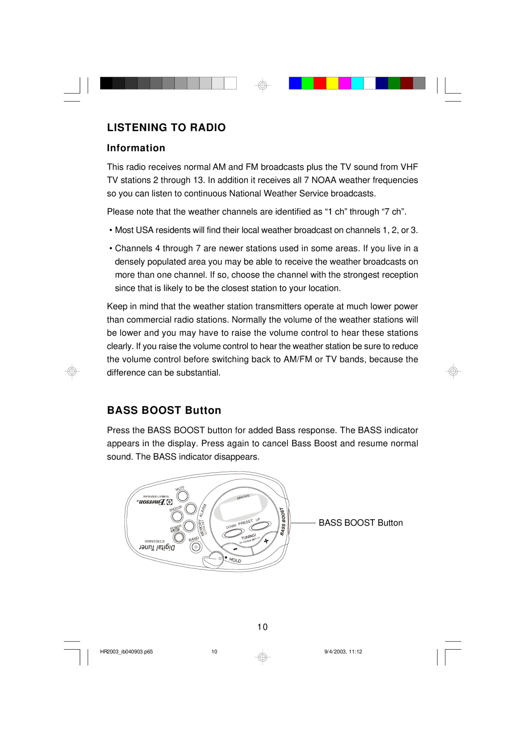 Emerson HR2003 owner manual Listening to Radio, Information 