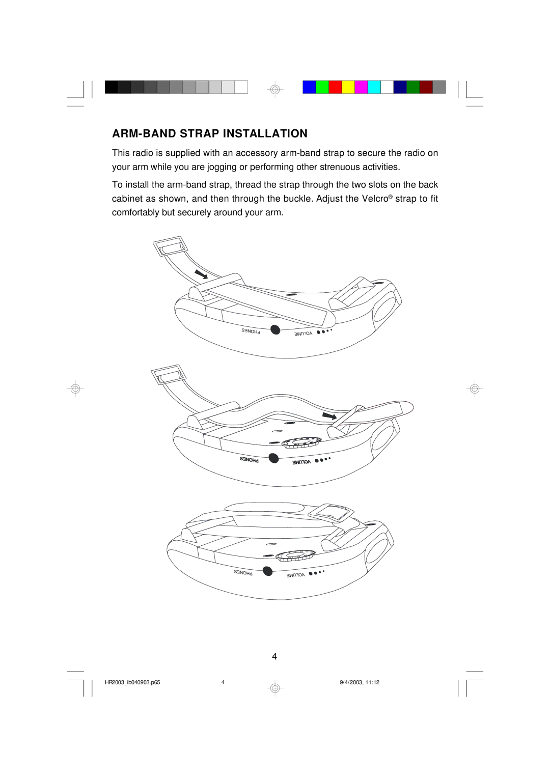 Emerson HR2003 owner manual ARM-BAND Strap Installation 