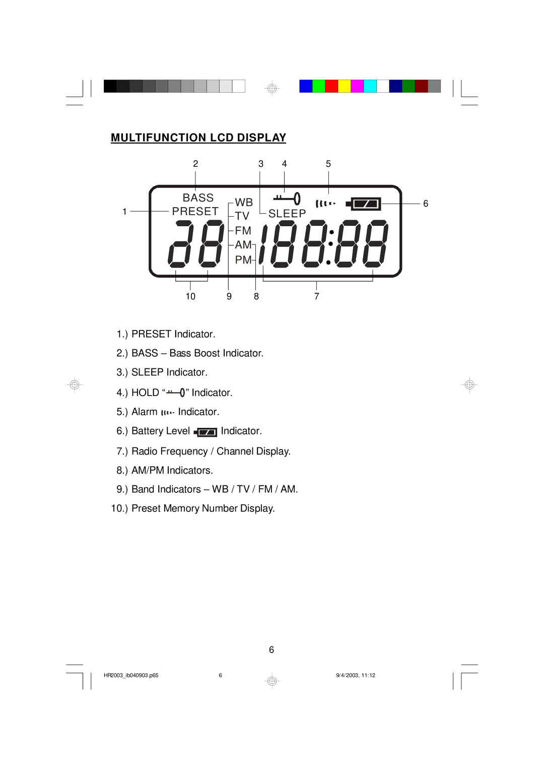 Emerson HR2003 owner manual Multifunction LCD Display, Bass Preset TV Sleep 