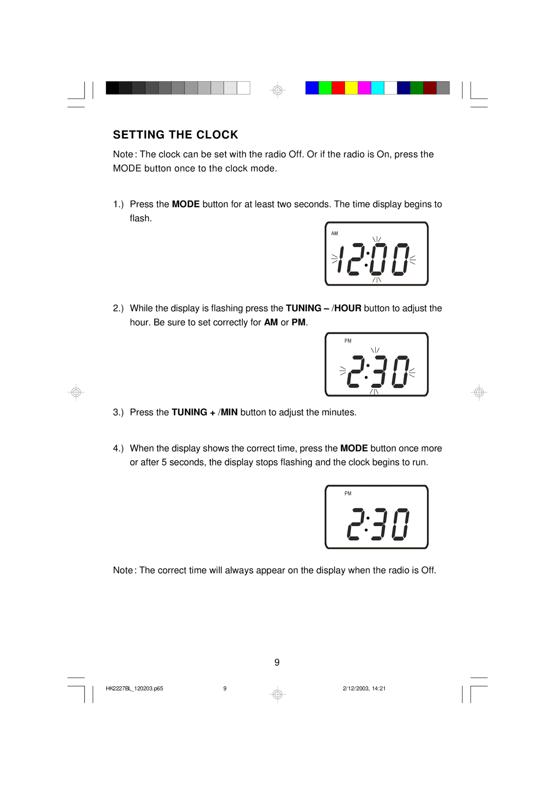 Emerson HR2227BL owner manual Setting the Clock 