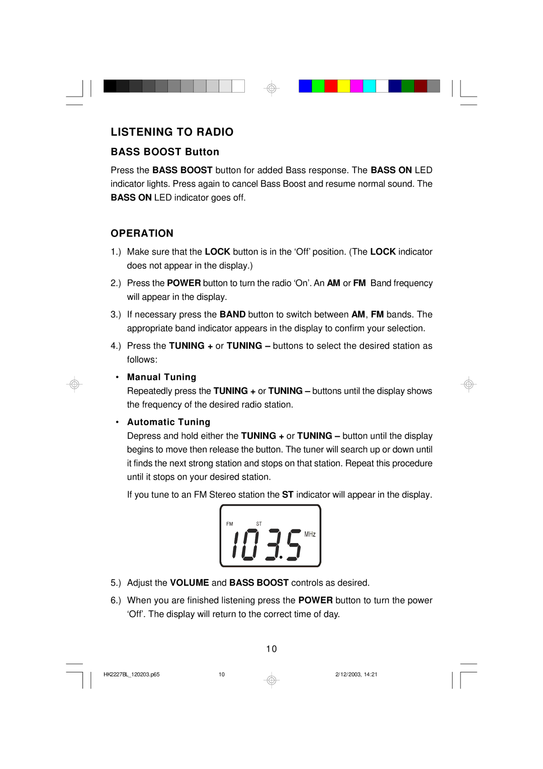 Emerson HR2227BL owner manual Listening to Radio, Bass Boost Button 