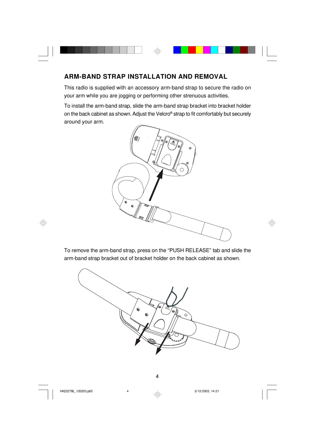 Emerson HR2227BL owner manual ARM-BAND Strap Installation and Removal 