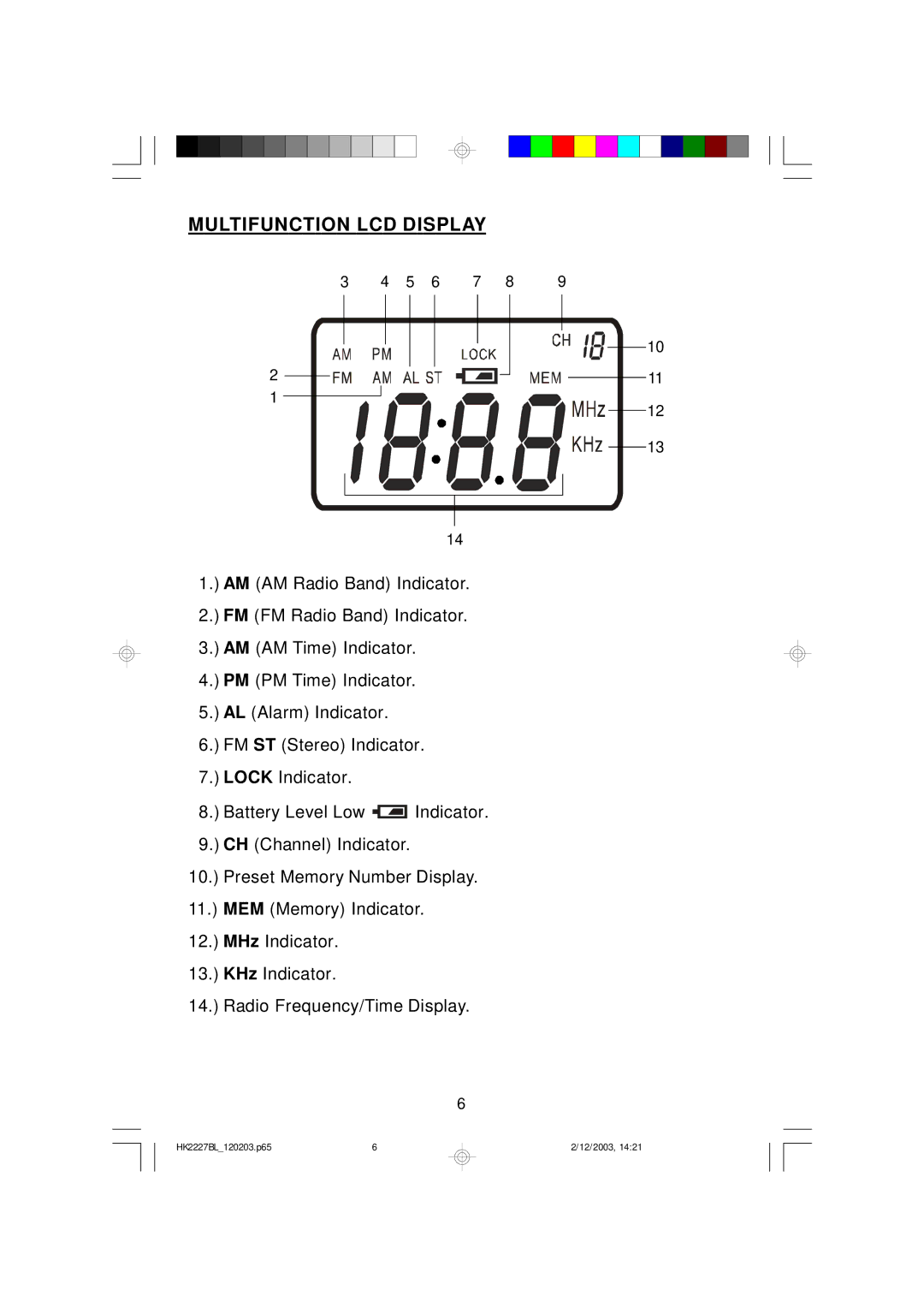 Emerson HR2227BL owner manual Multifunction LCD Display 