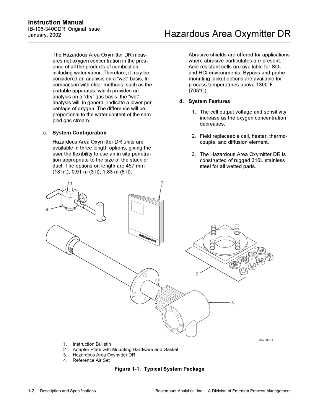 Emerson ib-106-340cdr, oxymitterdr hazardous area in-siu oxygen probe System Configuration, System Features 