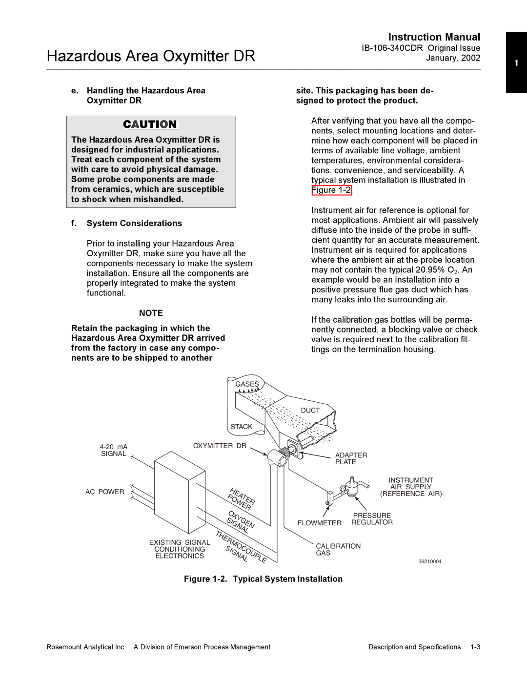 Emerson oxymitterdr hazardous area in-siu oxygen probe, ib-106-340cdr instruction manual Typical System Installation 