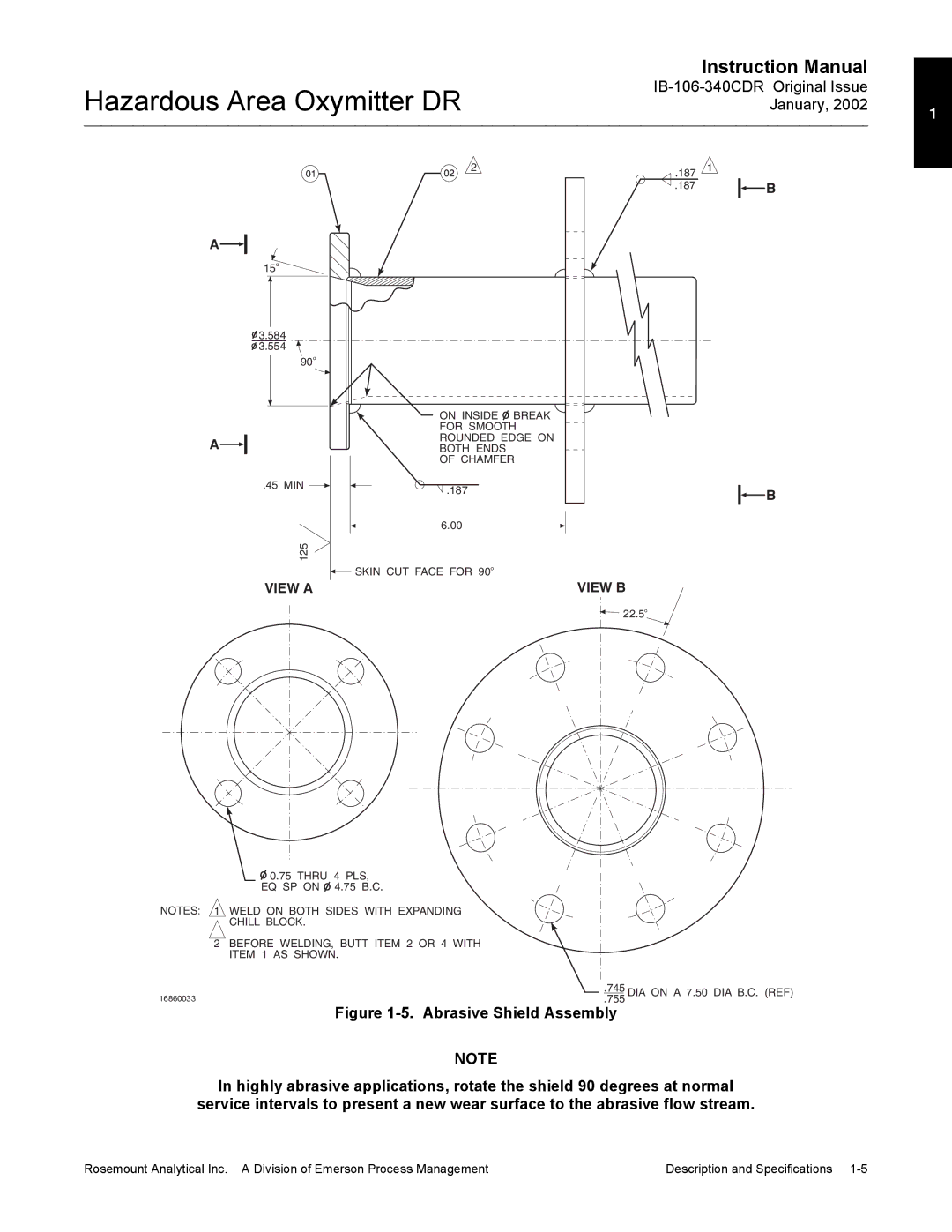 Emerson oxymitterdr hazardous area in-siu oxygen probe, ib-106-340cdr instruction manual View a View B 