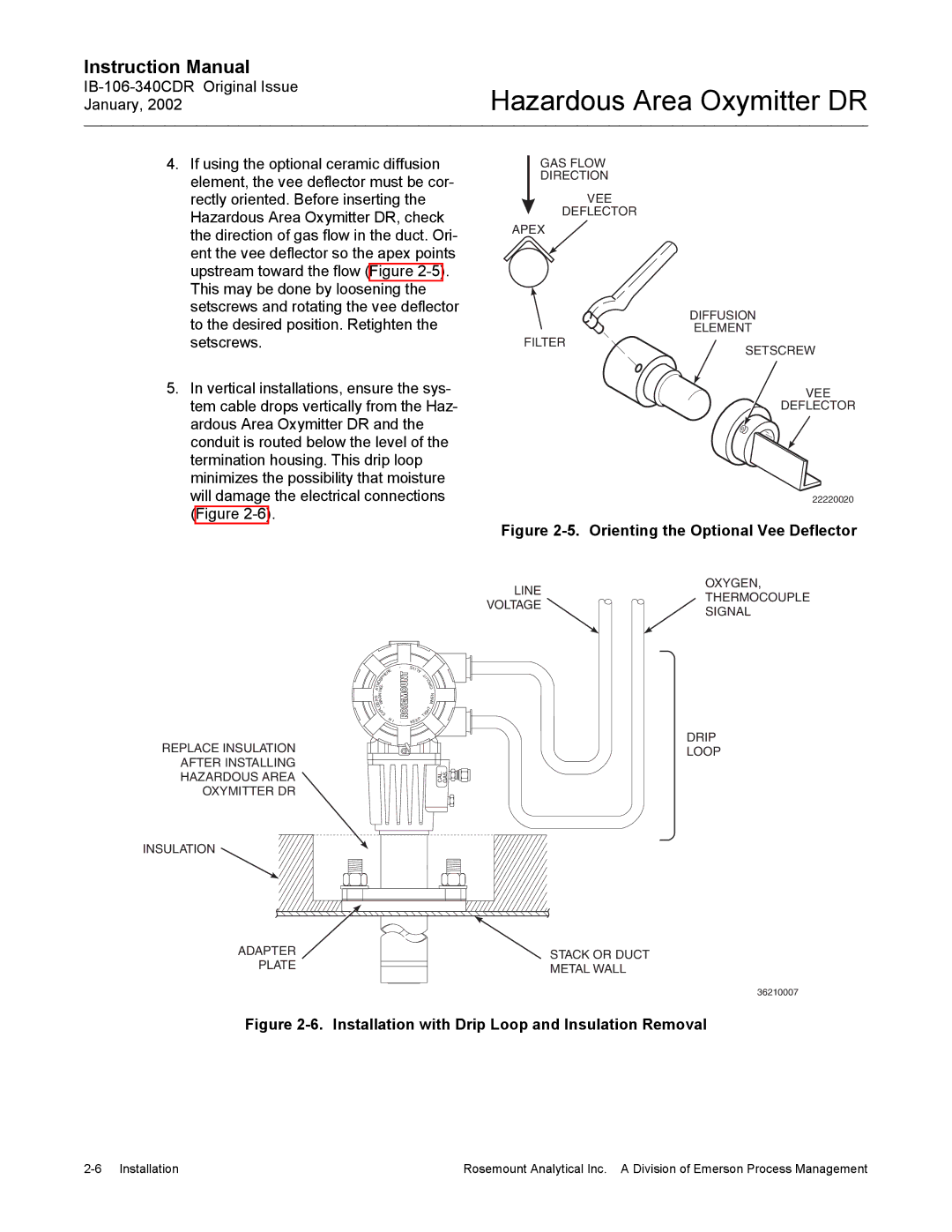 Emerson ib-106-340cdr, oxymitterdr hazardous area in-siu oxygen probe Orienting the Optional Vee Deflector 