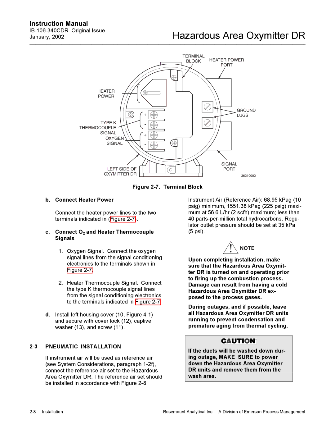 Emerson ib-106-340cdr instruction manual Connect O2 and Heater Thermocouple Signals, Pneumatic Installation 