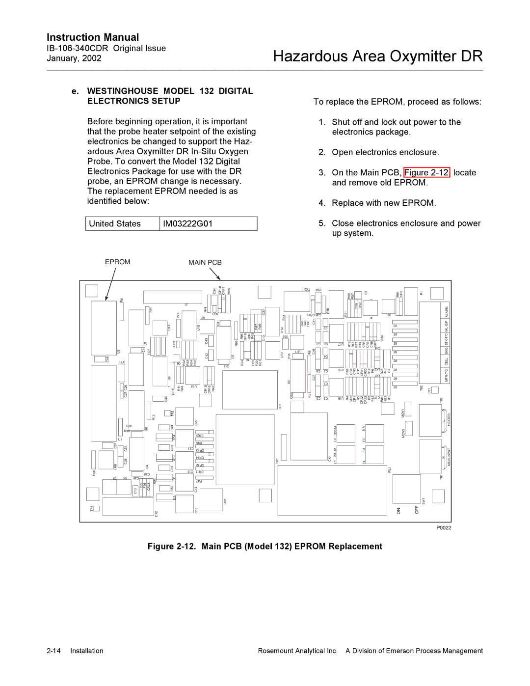 Emerson ib-106-340cdr Westinghouse Model 132 Digital Electronics Setup, Main PCB Model 132 Eprom Replacement 