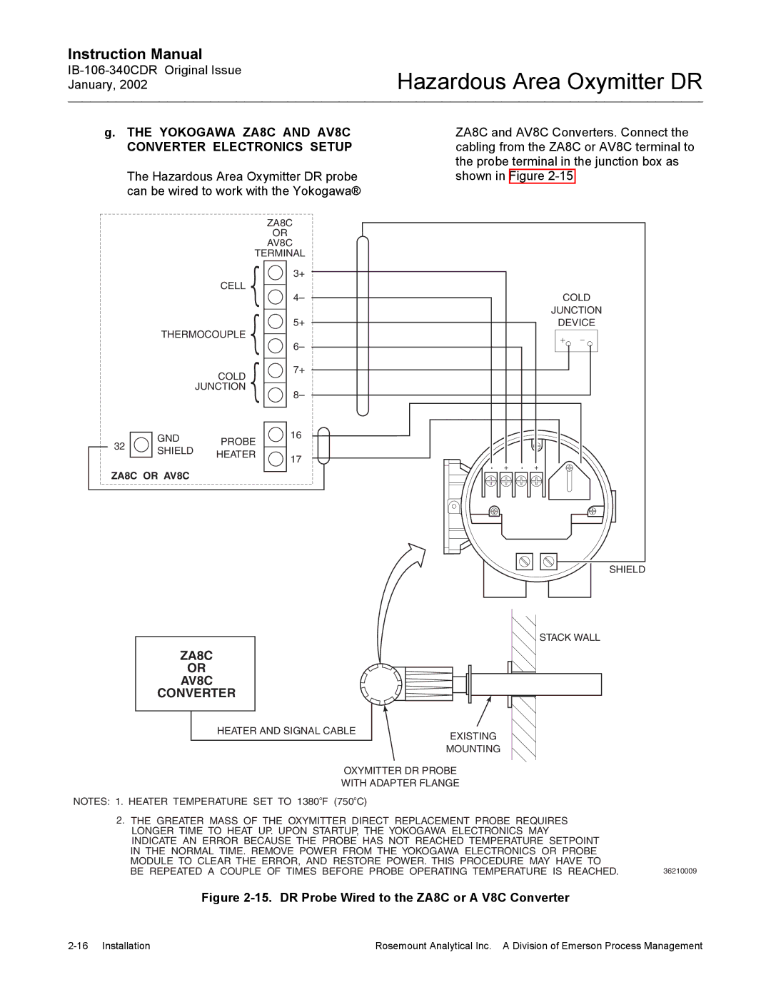 Emerson ib-106-340cdr Yokogawa ZA8C and AV8C Converter Electronics Setup, DR Probe Wired to the ZA8C or a V8C Converter 