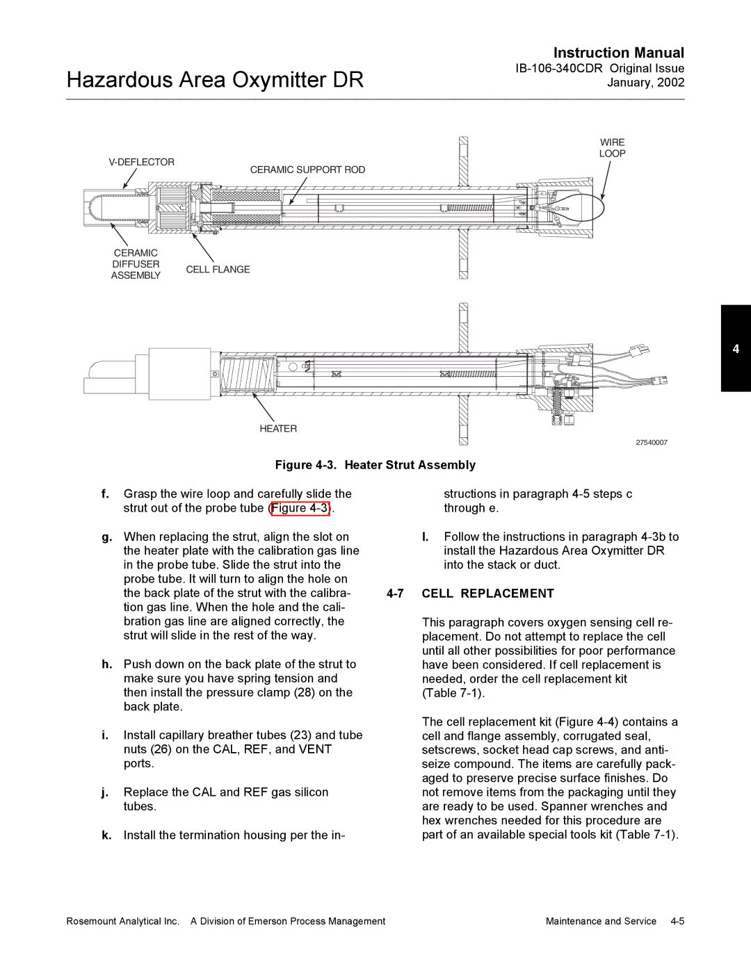 Emerson oxymitterdr hazardous area in-siu oxygen probe, ib-106-340cdr Heater Strut Assembly, Cell Replacement 