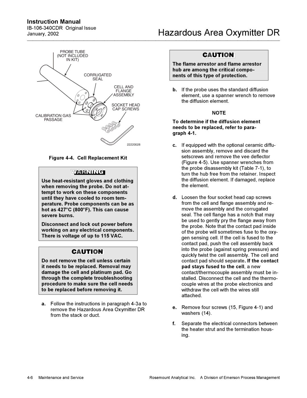 Emerson ib-106-340cdr, oxymitterdr hazardous area in-siu oxygen probe instruction manual 22220028 