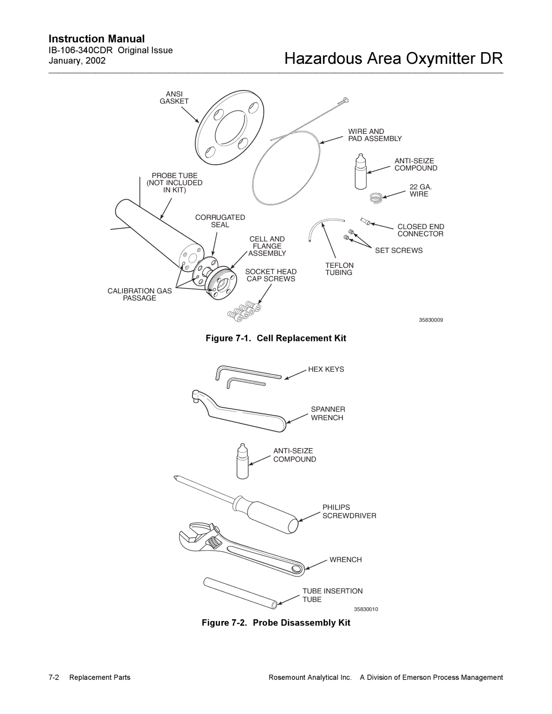 Emerson ib-106-340cdr, oxymitterdr hazardous area in-siu oxygen probe instruction manual Cell Replacement Kit 