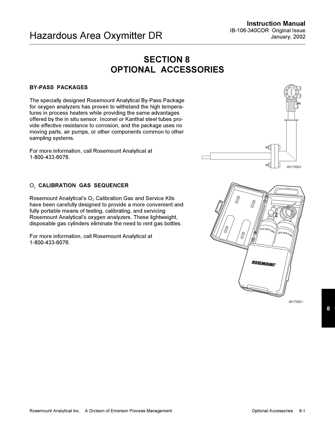 Emerson oxymitterdr hazardous area in-siu oxygen probe, ib-106-340cdr Section Optional Accessories, BY-PASS Packages 