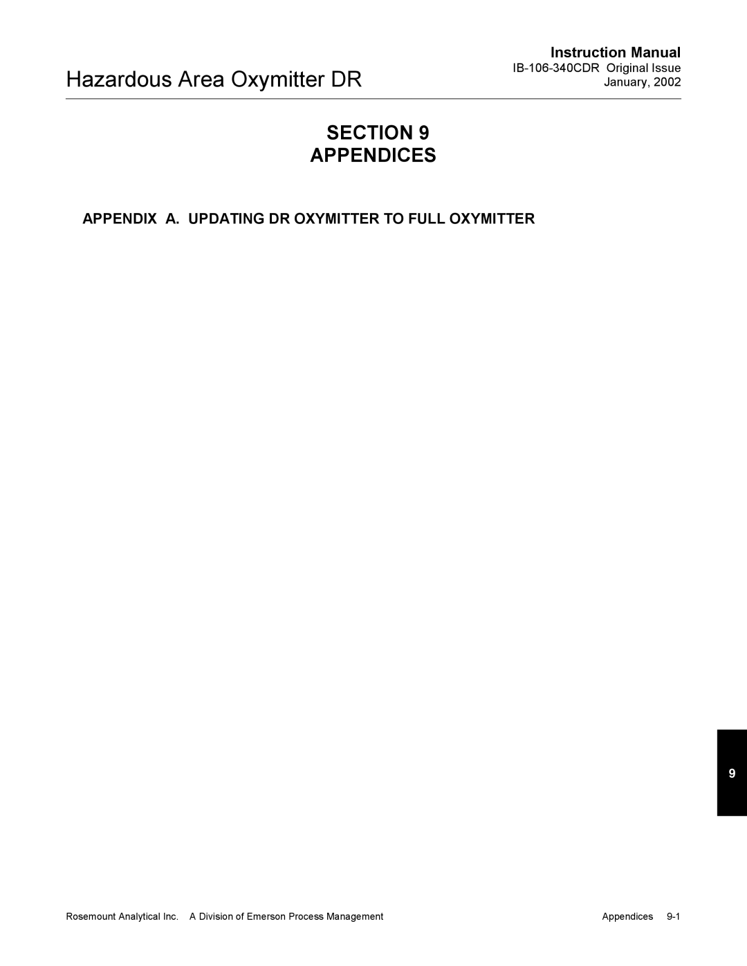 Emerson oxymitterdr hazardous area in-siu oxygen probe, ib-106-340cdr instruction manual Section Appendices 