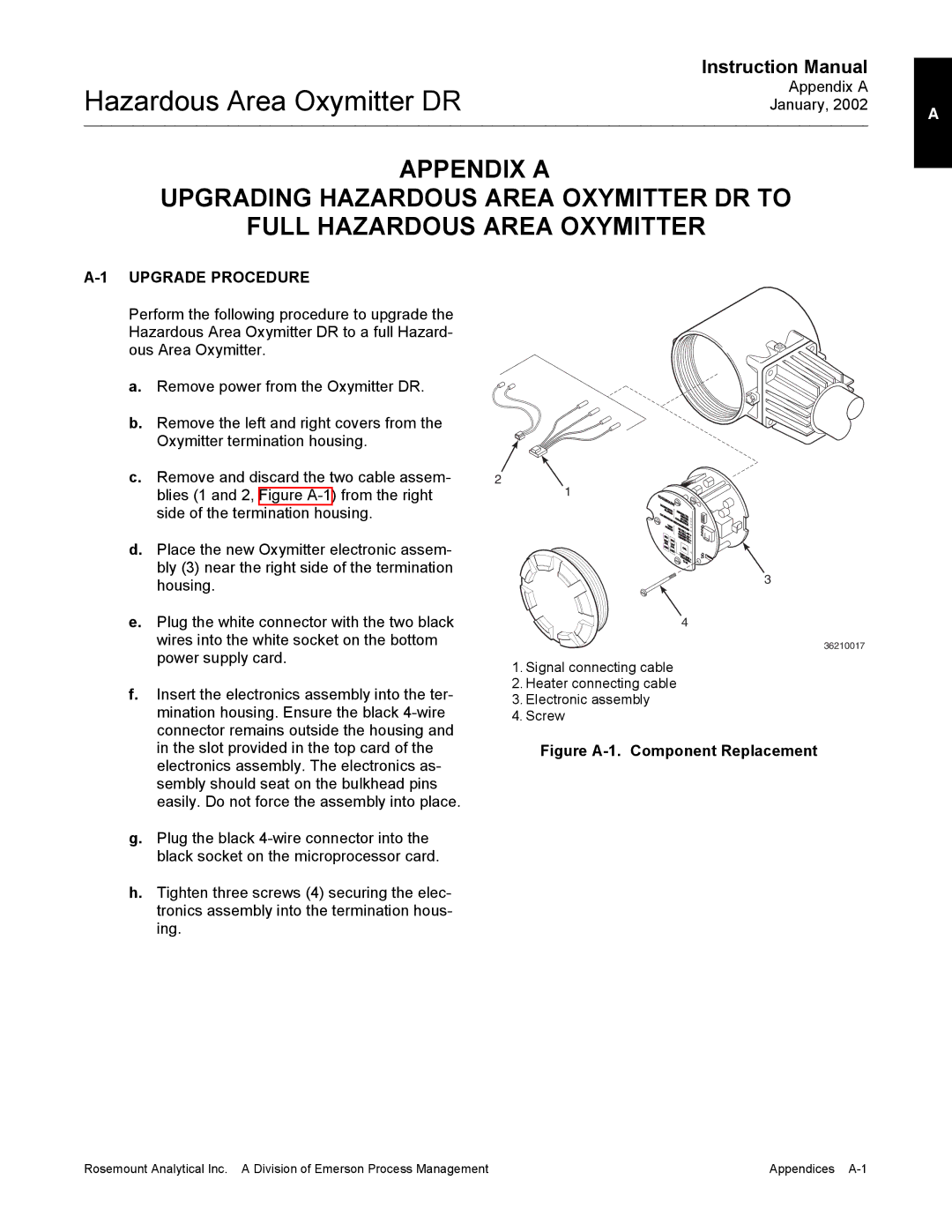 Emerson oxymitterdr hazardous area in-siu oxygen probe, ib-106-340cdr Upgrade Procedure, Figure A-1. Component Replacement 