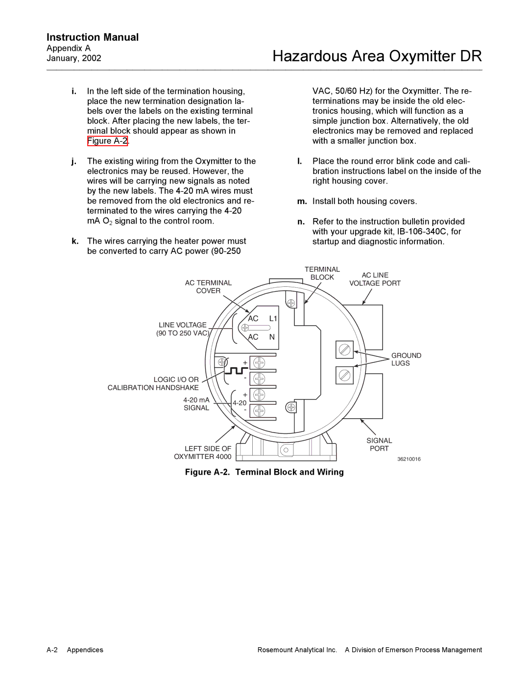 Emerson ib-106-340cdr, oxymitterdr hazardous area in-siu oxygen probe Figure A-2. Terminal Block and Wiring 