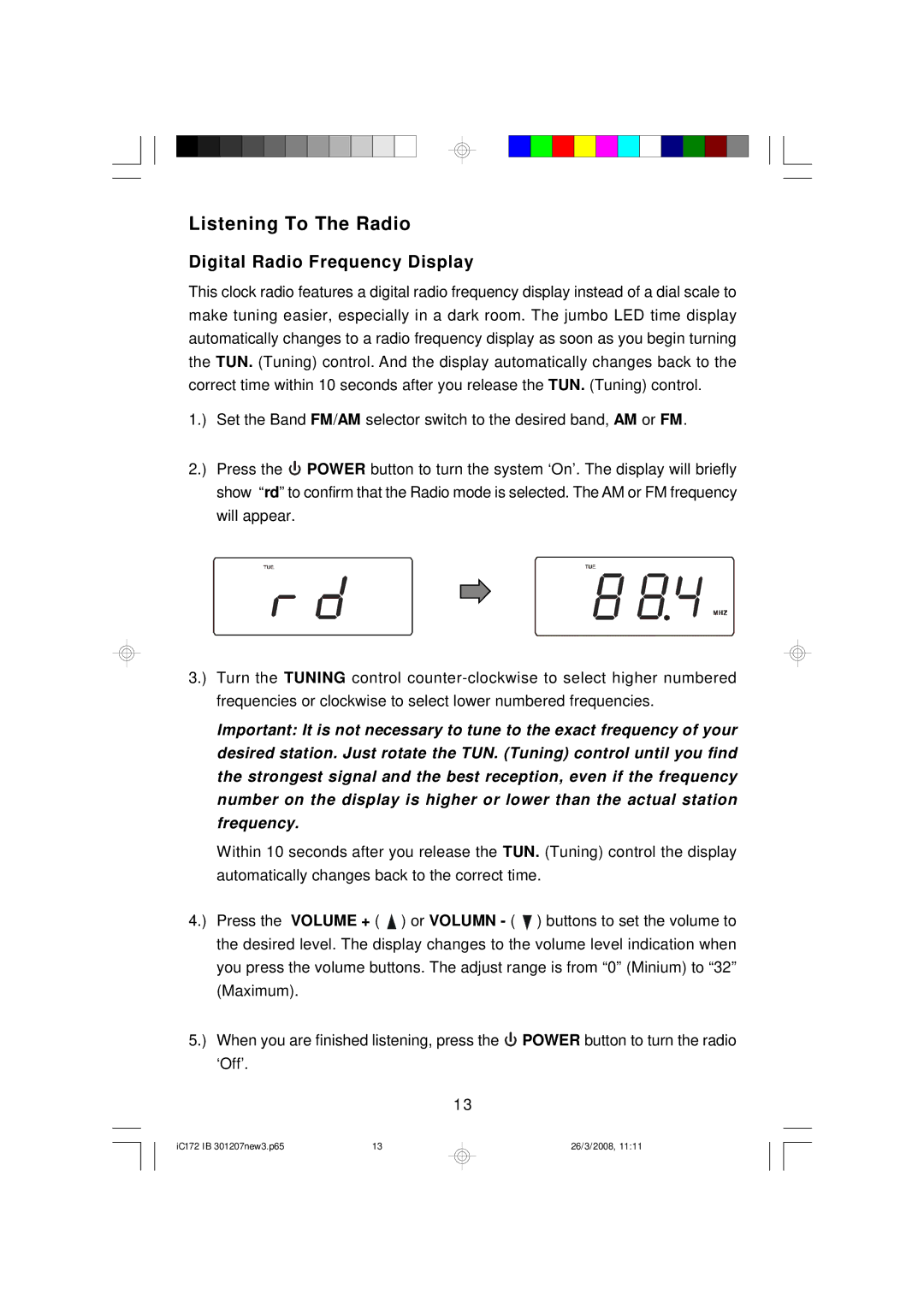 Emerson IC172 important safety instructions Listening To The Radio, Digital Radio Frequency Display 