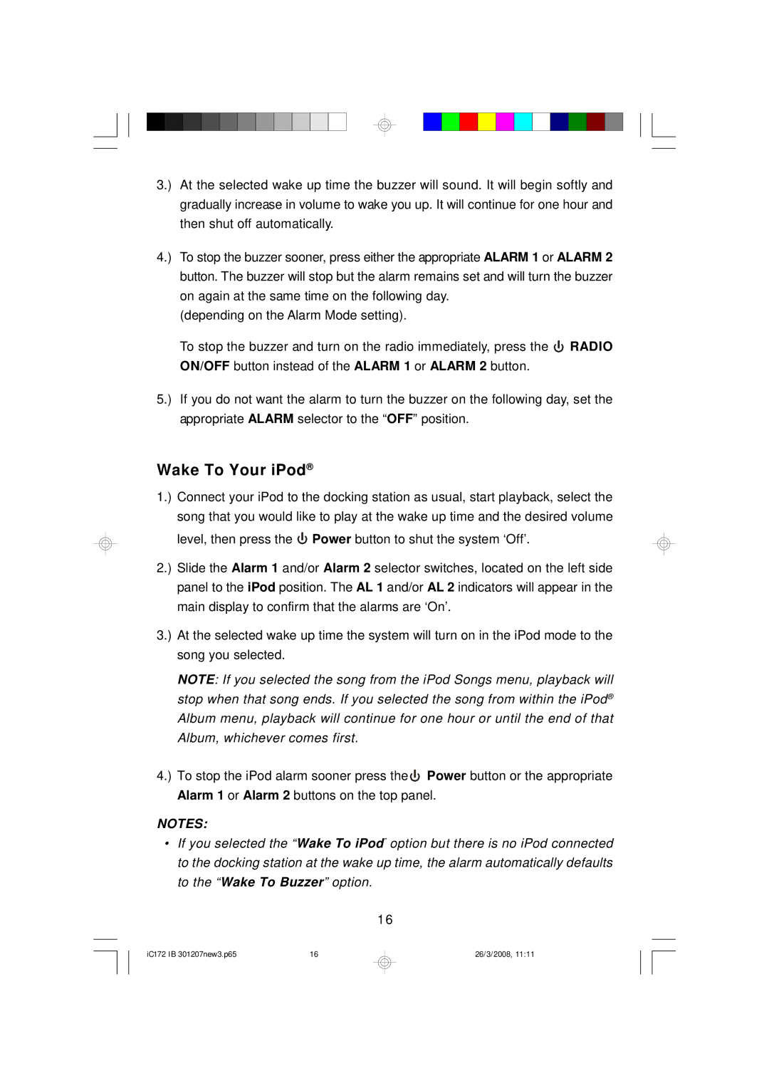 Emerson IC172 important safety instructions Wake To Your iPod 