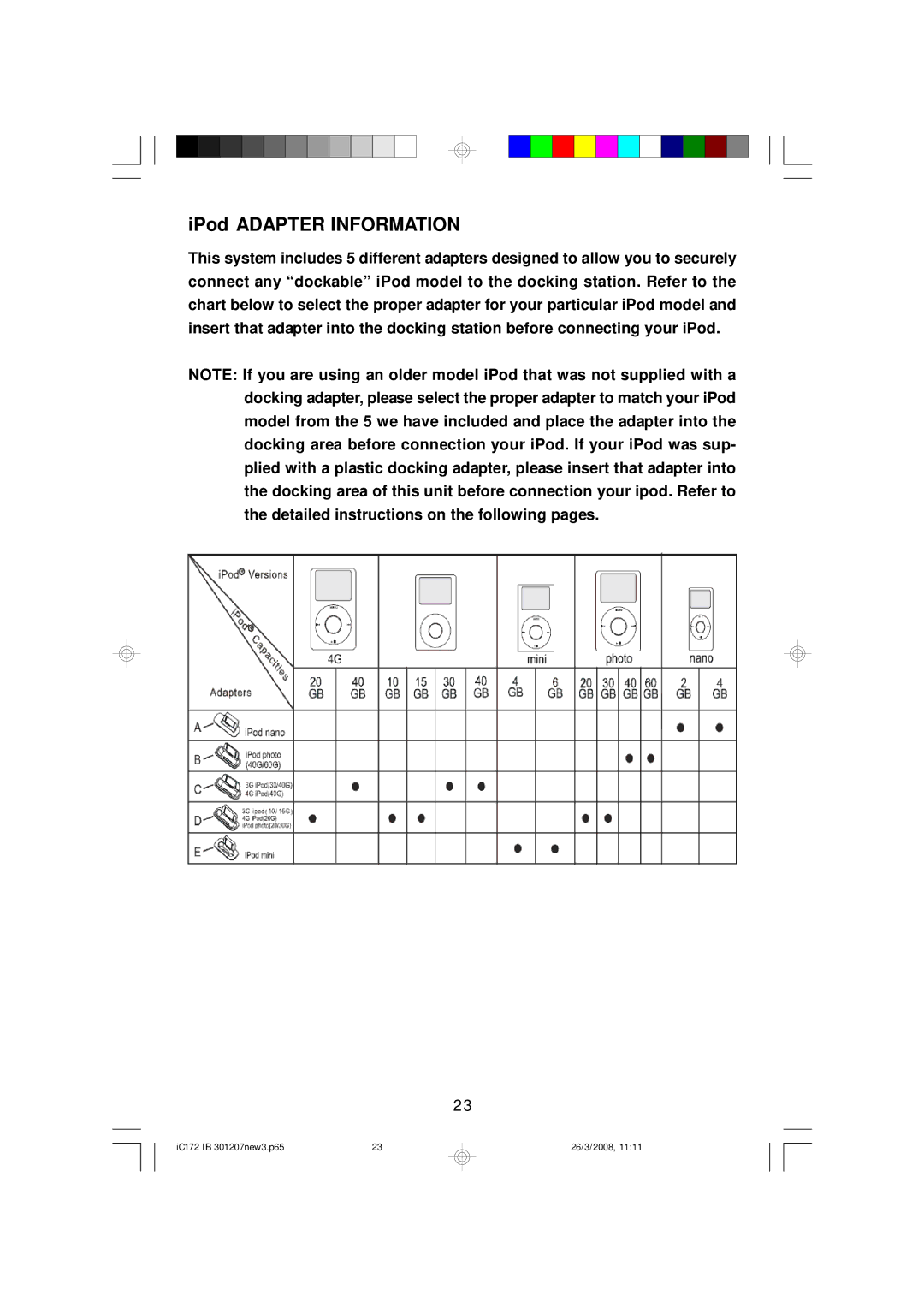 Emerson IC172 important safety instructions IPod Adapter Information 