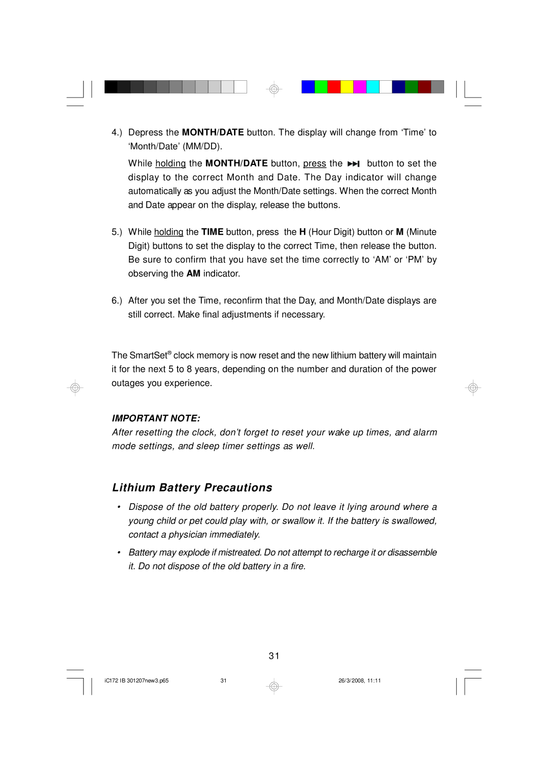 Emerson IC172 important safety instructions Lithium Battery Precautions 