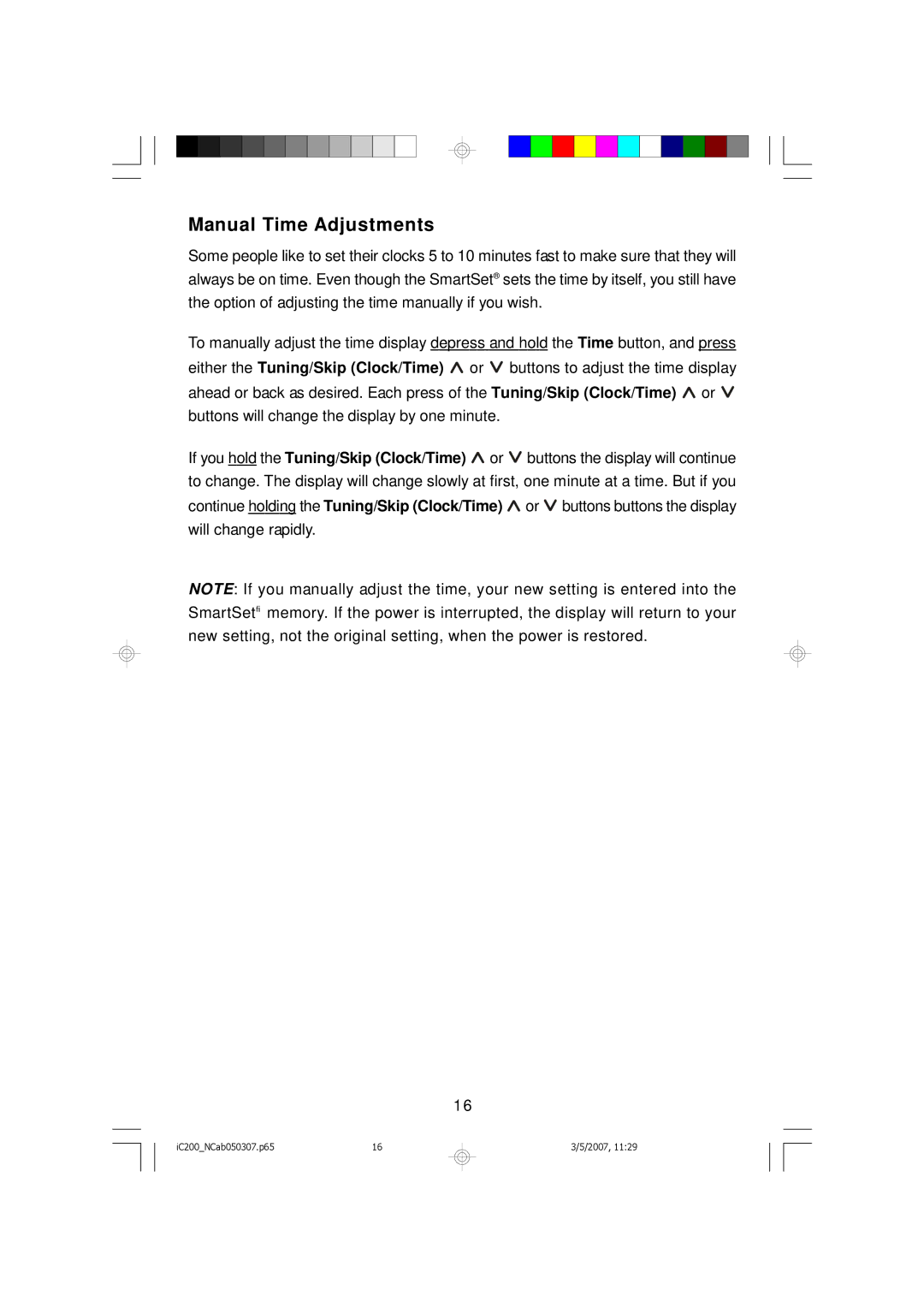 Emerson iC200 owner manual Manual Time Adjustments 