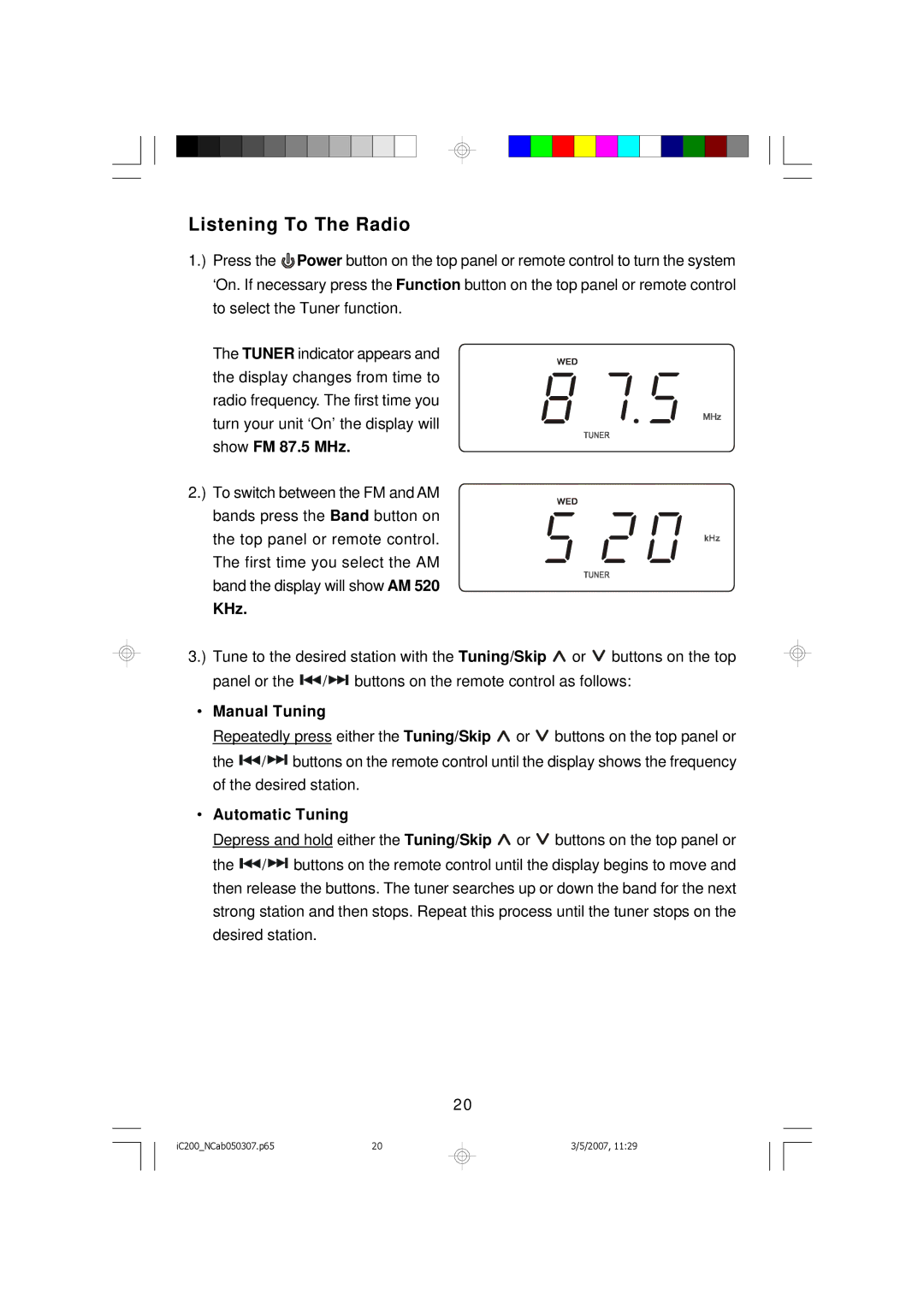 Emerson iC200 owner manual Listening To The Radio, KHz 