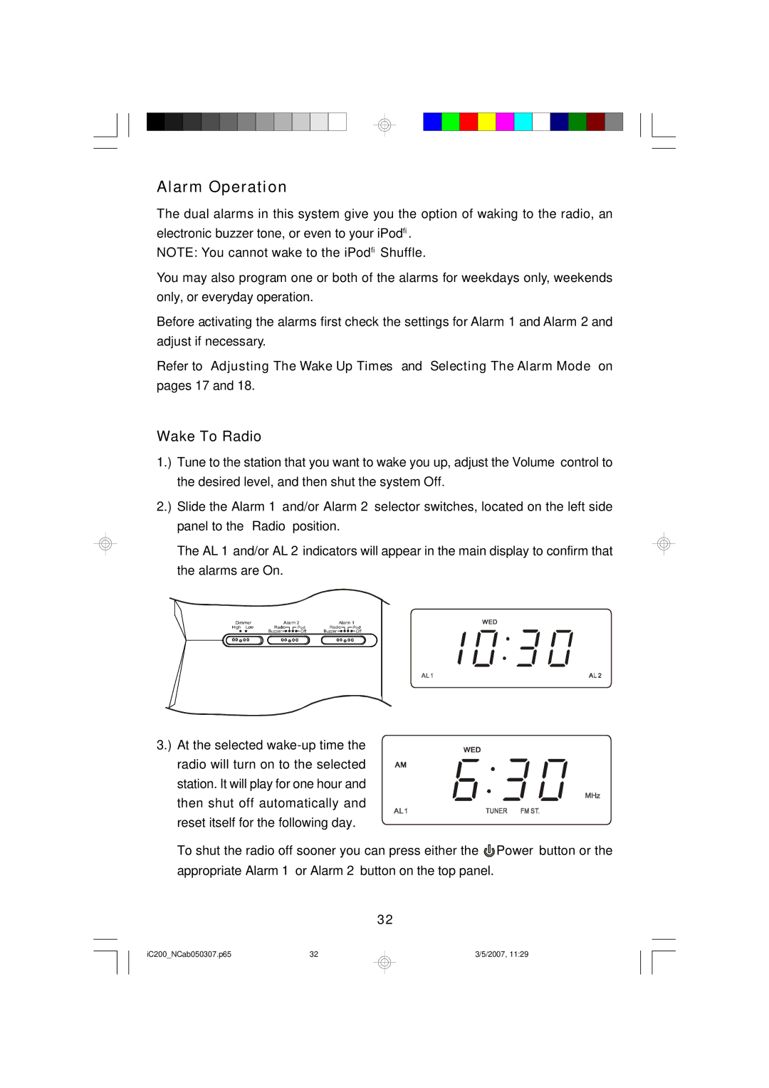 Emerson iC200 owner manual Alarm Operation, Wake To Radio 